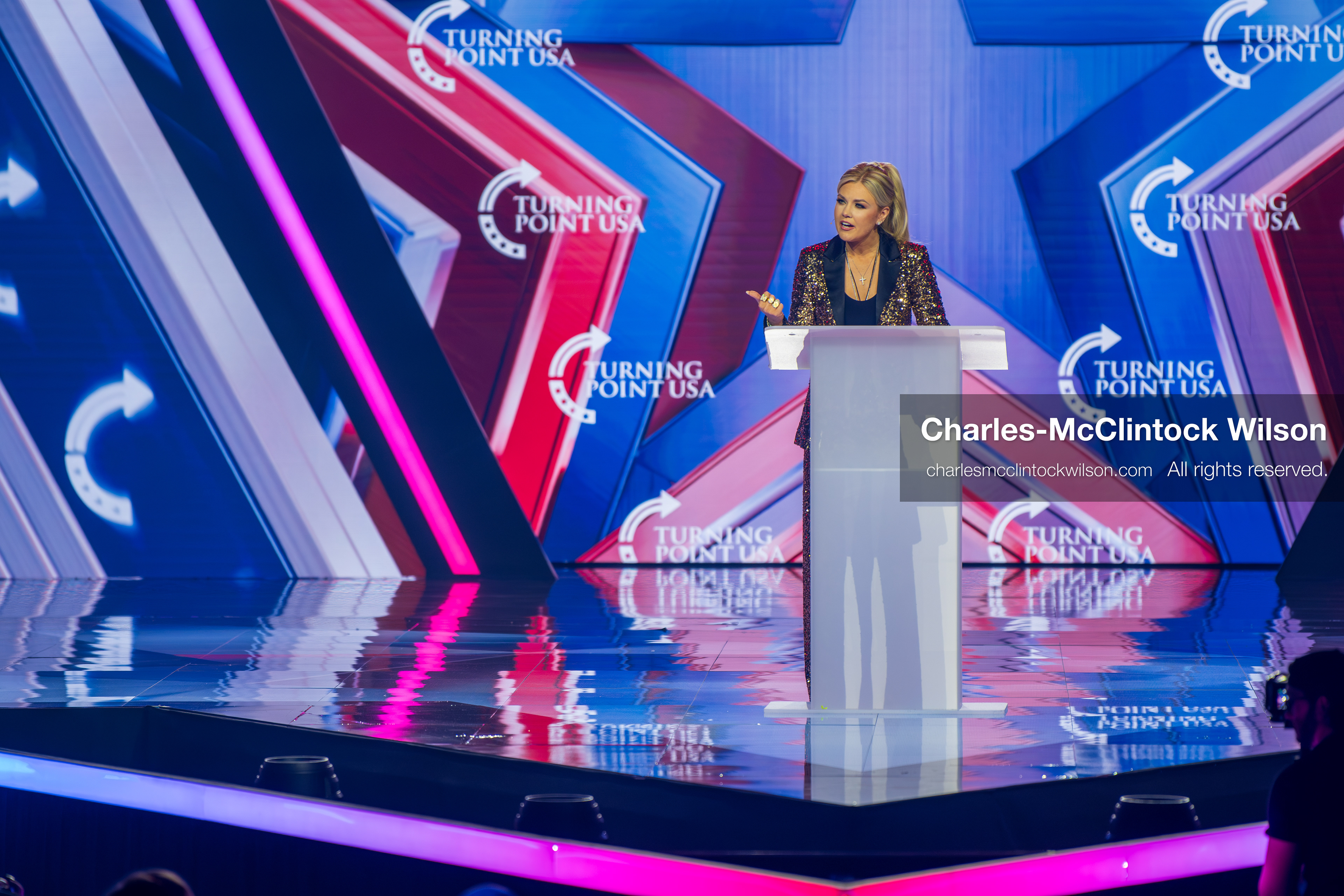 December 18, 2025, Phoenix, Arizona, USA: Mrs. Erika Kirk, CEO of Turning Point USA, speaks during Day One of Turning Point USA’s AmericaFest 2025 at the Phoenix Convention Center in Phoenix, Arizona.   (Credit Image: © Charles‑McClintock Wilson/ZUMA Press Wire)