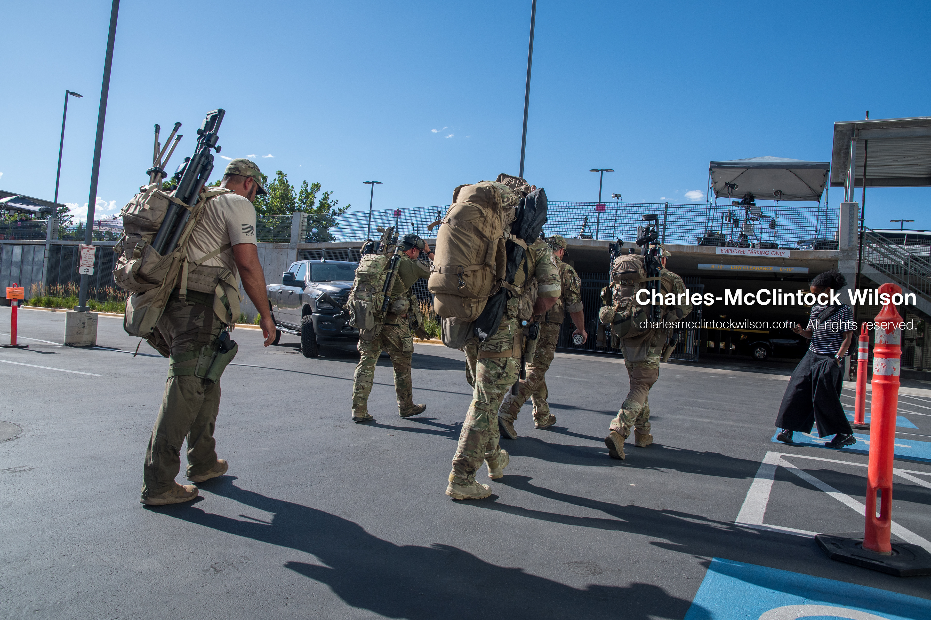 July 7, 2026, Provo, Utah, USA: Heavily armed Utah County Sheriff’s Office tactical officers walk near the Fourth District Court in Provo following the second day of the preliminary hearing in the Tyler Robinson case. Prosecutors are continuing to present evidence to determine whether probable cause exists for the case to proceed to trial after conservative activist Charlie Kirk was fatally shot at Utah Valley University in 2025. (Credit Image: © Charles-McClintock Wilson/ZUMA Press Wire)