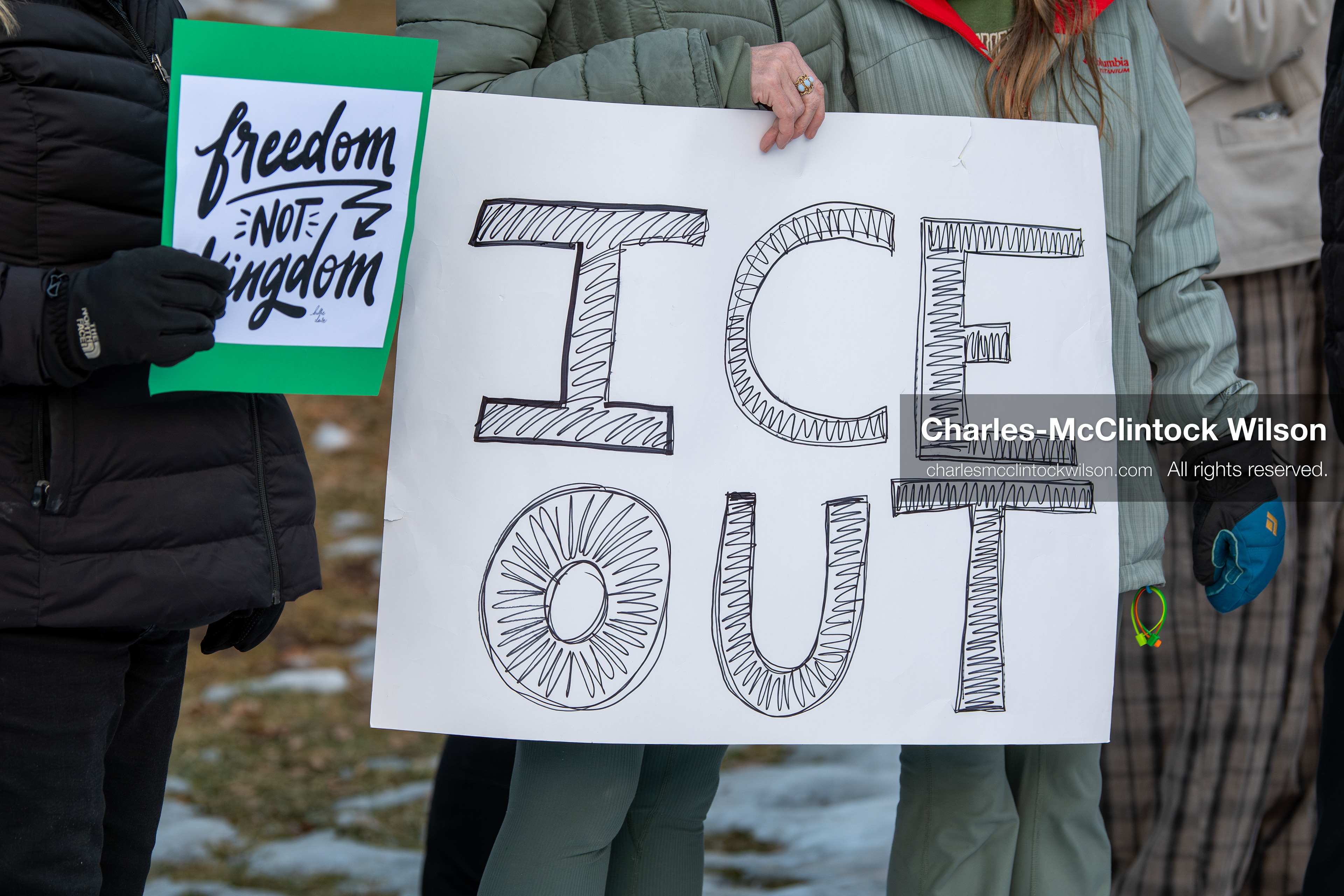 January 26, 2026, Park City, Utah, USA: A demonstrator holds a sign during a protest opposing U.S. Immigration and Customs Enforcement (I.C.E.) ICE agents at Miner's Park on Main Street during the Sundance Film Festival in Park City, Utah, on Monday, Jan. 26, 2026. The event was held in response to the fatal shooting of Alex Pretti by a U.S. Border Patrol officer in Minneapolis. (Credit Image: © Charles McClintock Wilson/ZUMA Press Wire)