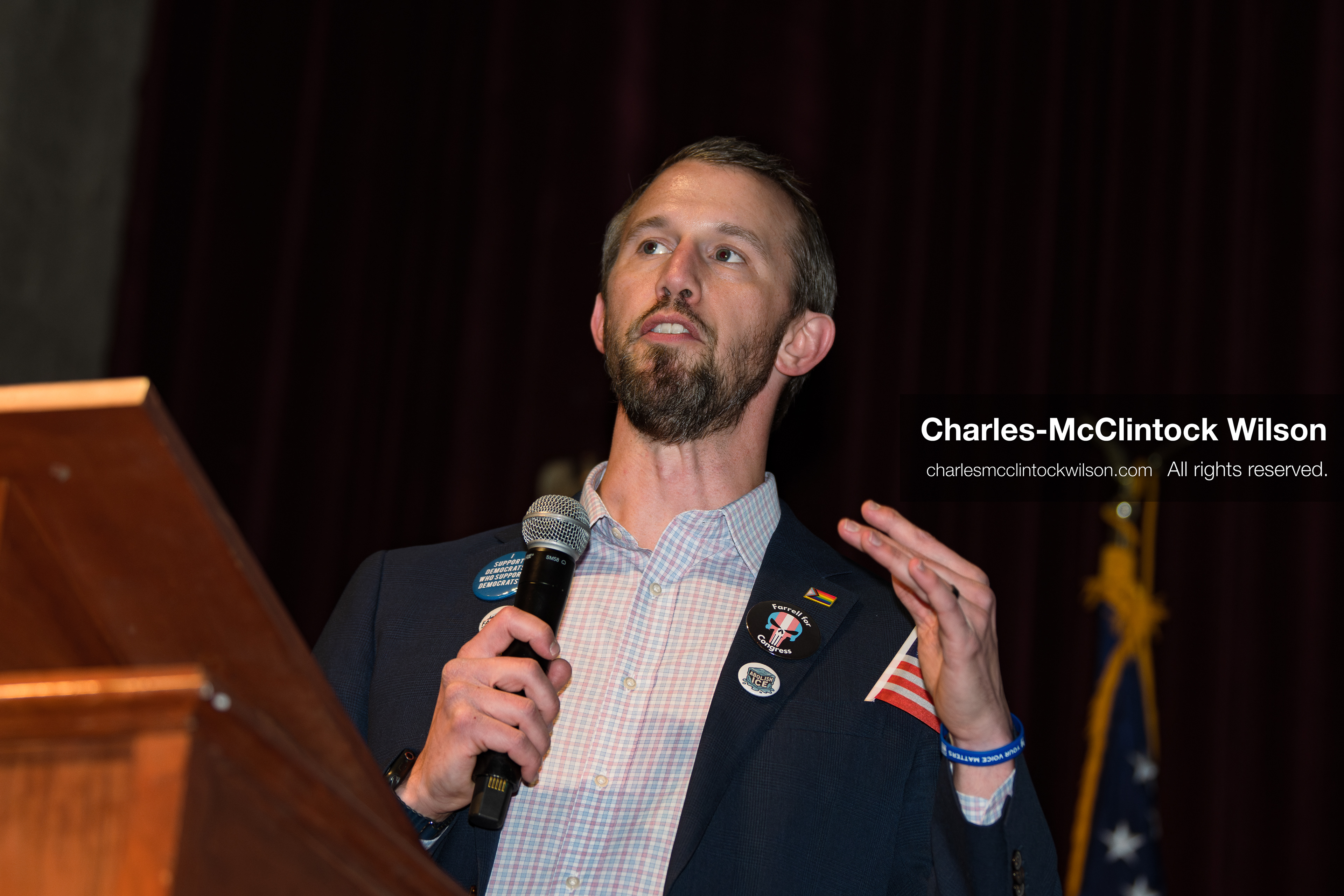 April 25, 2026, Sandy, Utah, USA: MICHAEL FARRELL, a candidate for the Democratic nomination in Utah's 1st Congressional District, speaks during the 2026 Utah Democratic Convention at Jordan High School in Sandy. (Credit Image: © Charles-McClintock Wilson/ZUMA Press Wire)