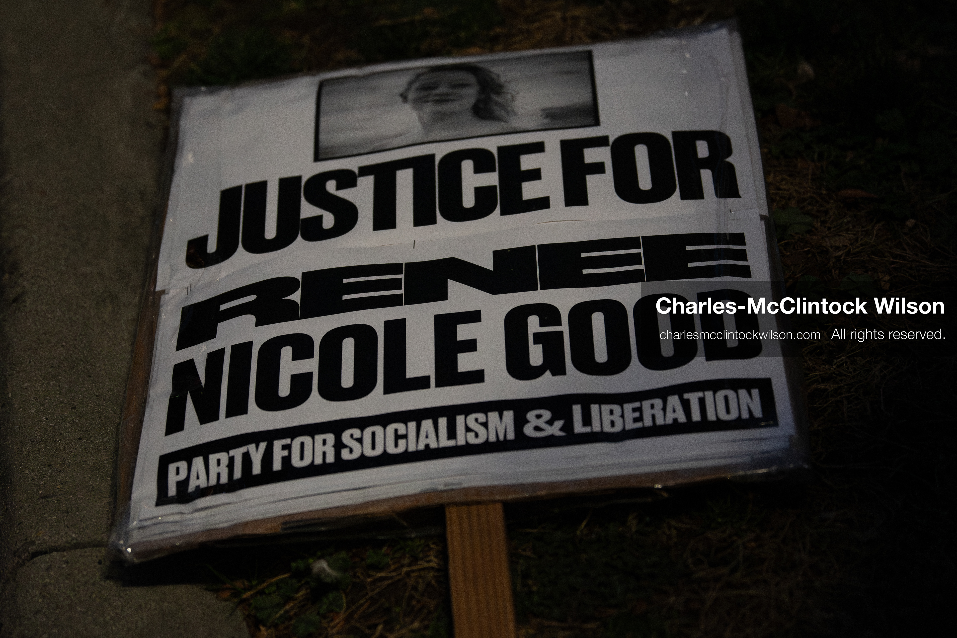 January 8, 2026, Salt Lake City, Utah, USA: A protest sign calling for justice for Renee Nicole Good lies on the ground at Pioneer Park in Salt Lake City Utah during an anti ICE demonstration on Jan 8 2026. The rally followed the death of Renee Nicole Good during an encounter with immigration authorities in Minneapolis and drew hundreds calling for accountability and changes to enforcement practices. (Credit Image: © Charles-McClintock Wilson/ZUMA Press Wire)