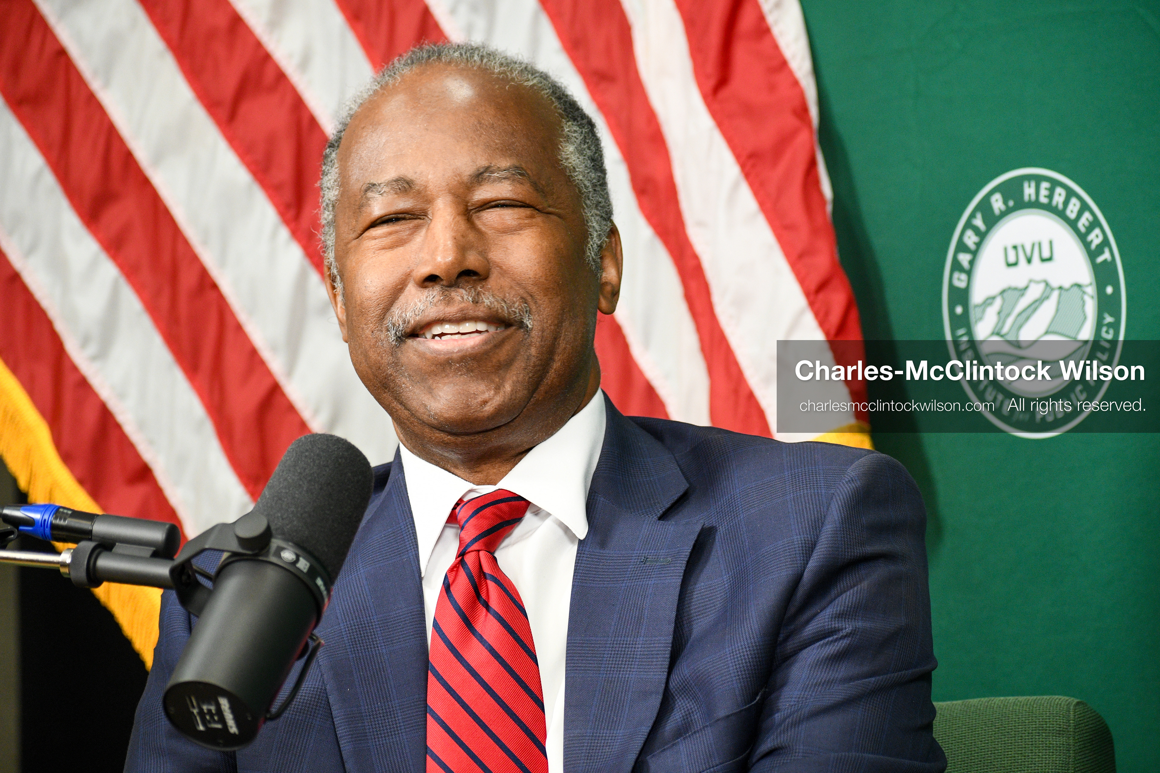 November 5, 2025, Orem, Utah, USA: Dr. Ben Carson, former U.S. Secretary of Housing and Urban Development and 2016 Republican presidential candidate, speaks with members of the press ahead of a public event hosted by the Gary R. Herbert Institute at Utah Valley University in Orem, Utah, on Nov. 5, 2025. (Credit Image: © Charles-McClintock Wilson/ZUMA Press Wire)