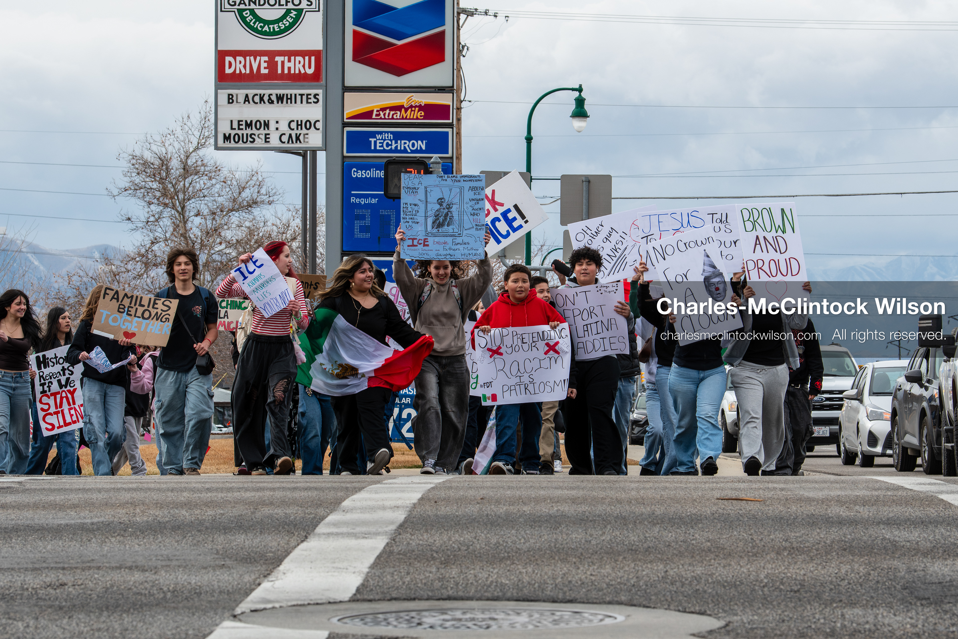 February 11, 2026, Orem, Utah, USA: Students march along State Street during a student‑led protest involving participants from multiple Orem schools. (Credit Image: © Charles‑McClintock Wilson/ZUMA Press Wire)