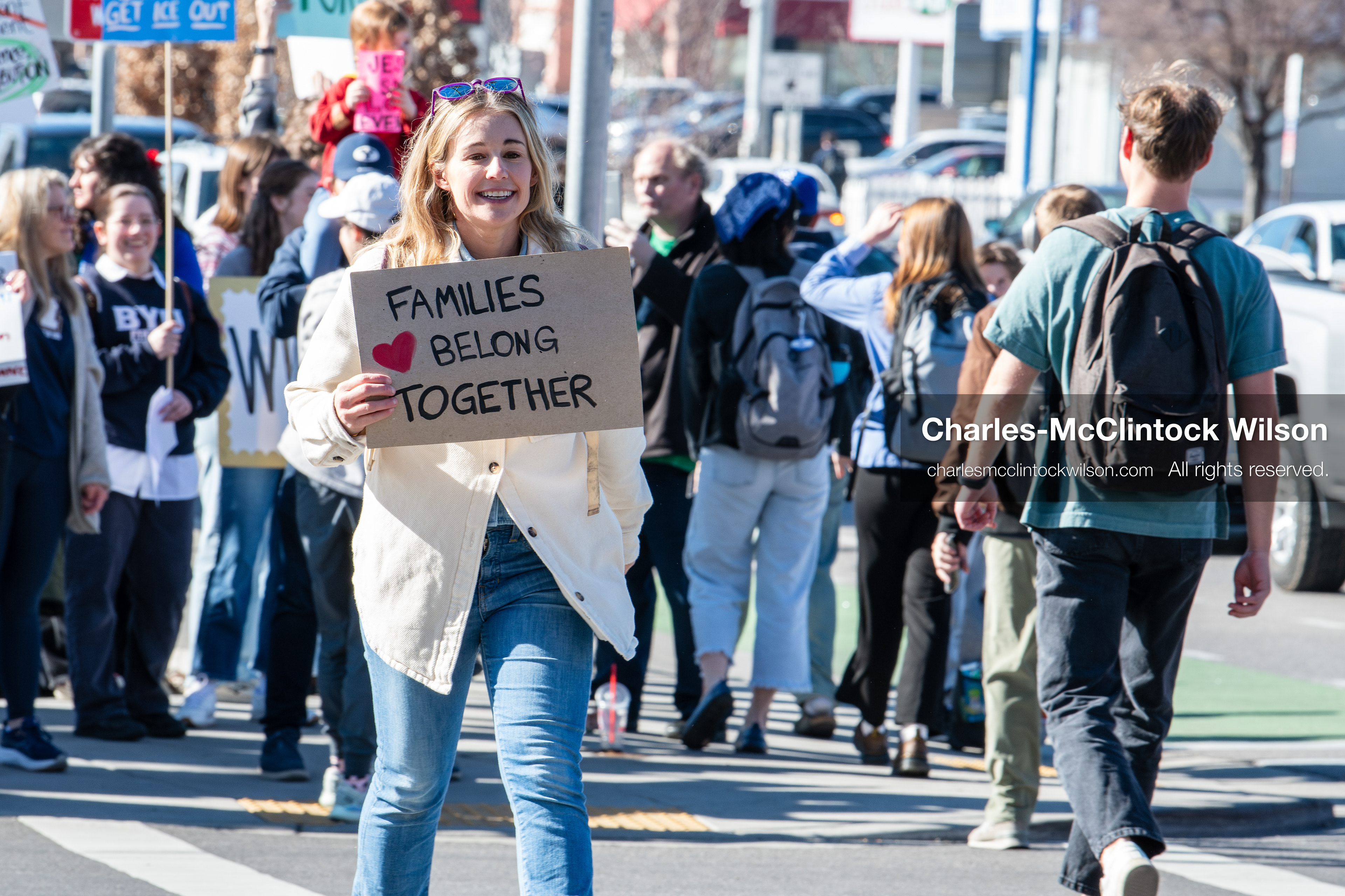 February 5, 2026, Provo, Utah, USA: Environmentalist, skier, and mountaineer CAROLINE GLEICH participates in a protest near Brigham Young University in Provo opposing the presence of US Customs and Border Protection recruiters at a career fair held on the BYU campus. (Credit Image: © Charles McClintock Wilson/ZUMA Press Wire)