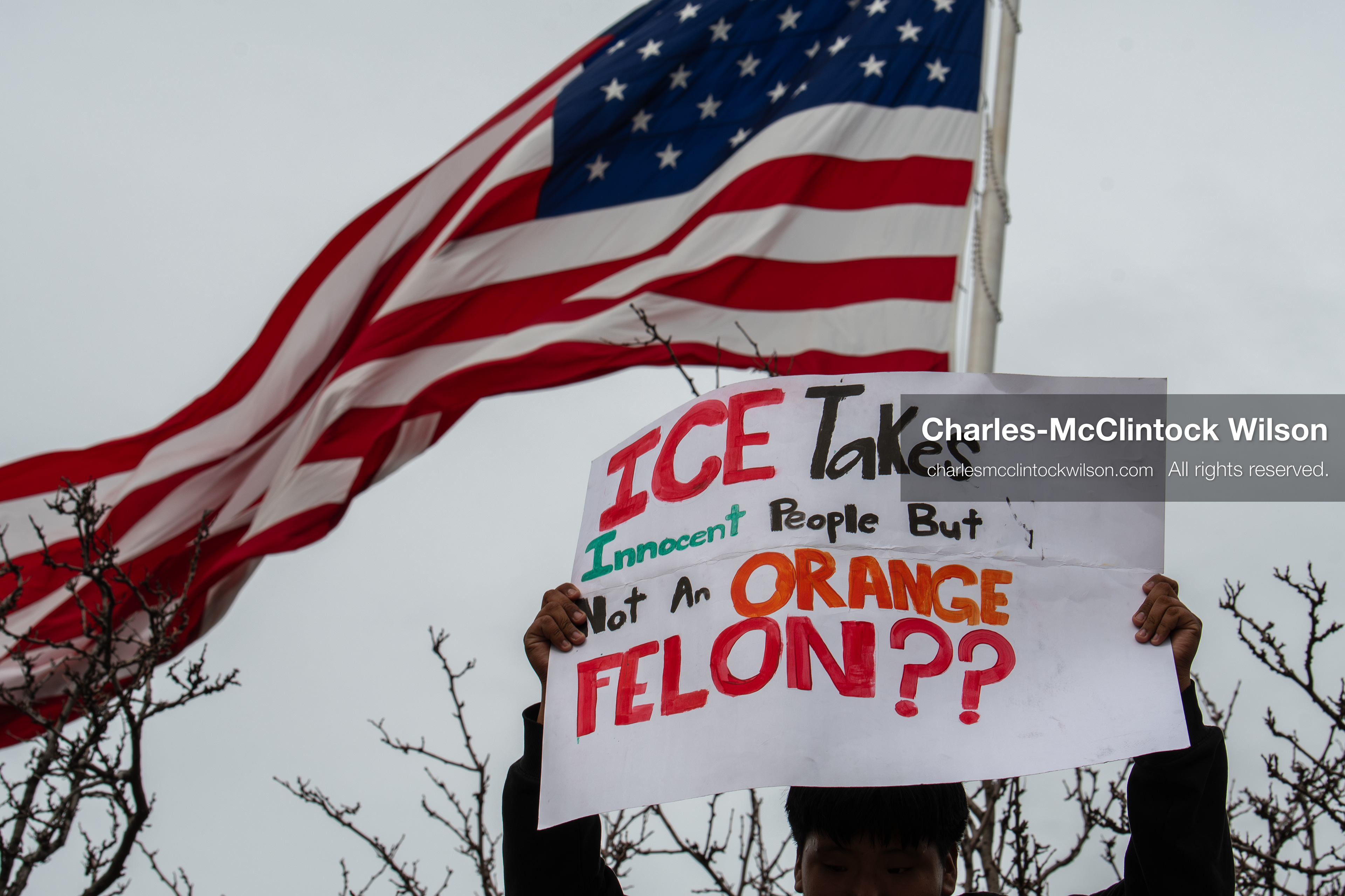 February 11, 2026, Orem, Utah, USA: A student stands along State Street during a student‑led protest involving participants from multiple Orem schools. (Credit Image: © Charles‑McClintock Wilson/ZUMA Press Wire)