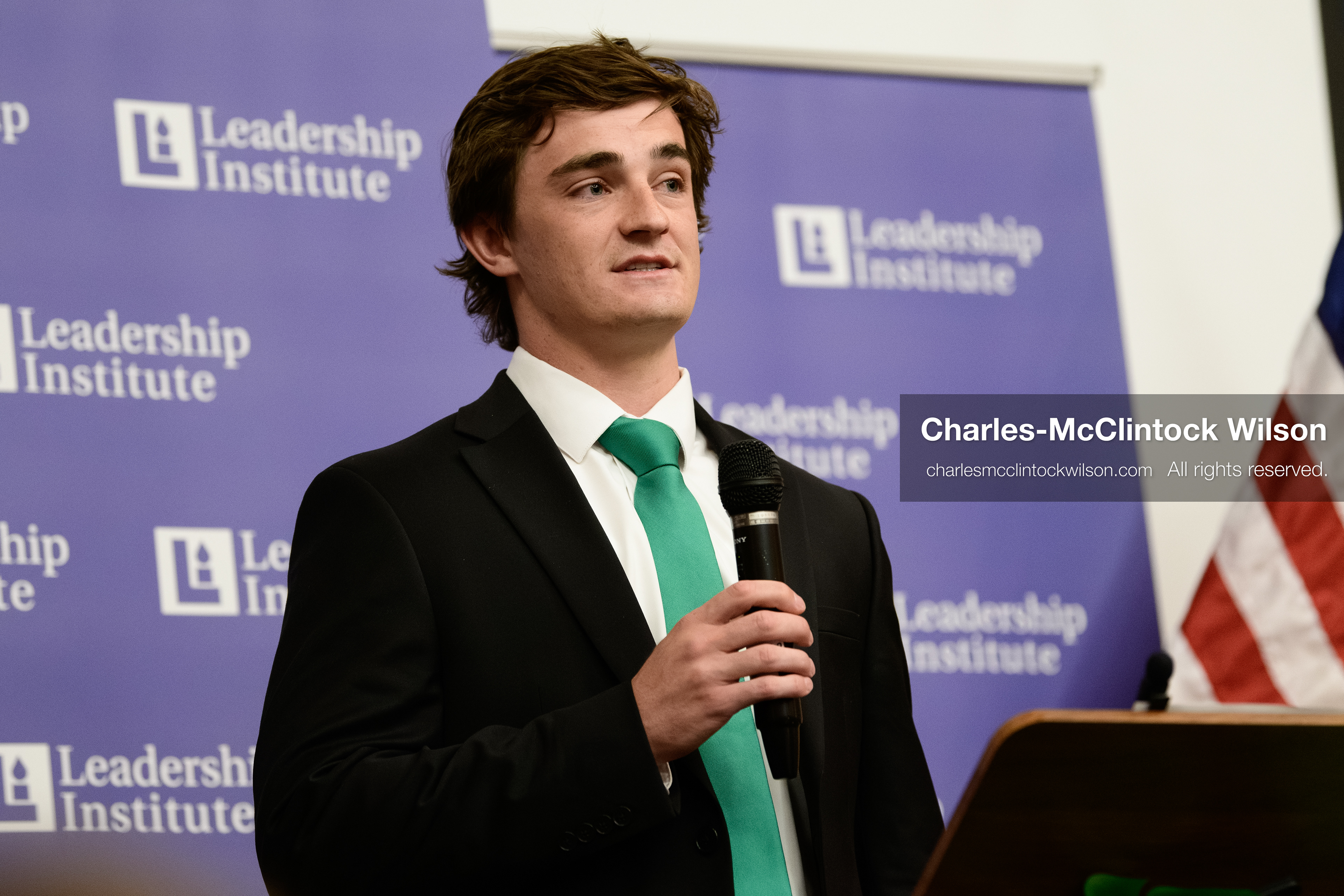 Salt Lake City, Utah, USA — US YouTuber Nick Shirley speaks during a “Learing Tour” event organized by the Utah Federation of College Republicans at the University of Utah, April 10, 2026. (Credit Image: © Charles-McClintock Wilson/ZUMA Press Wire)