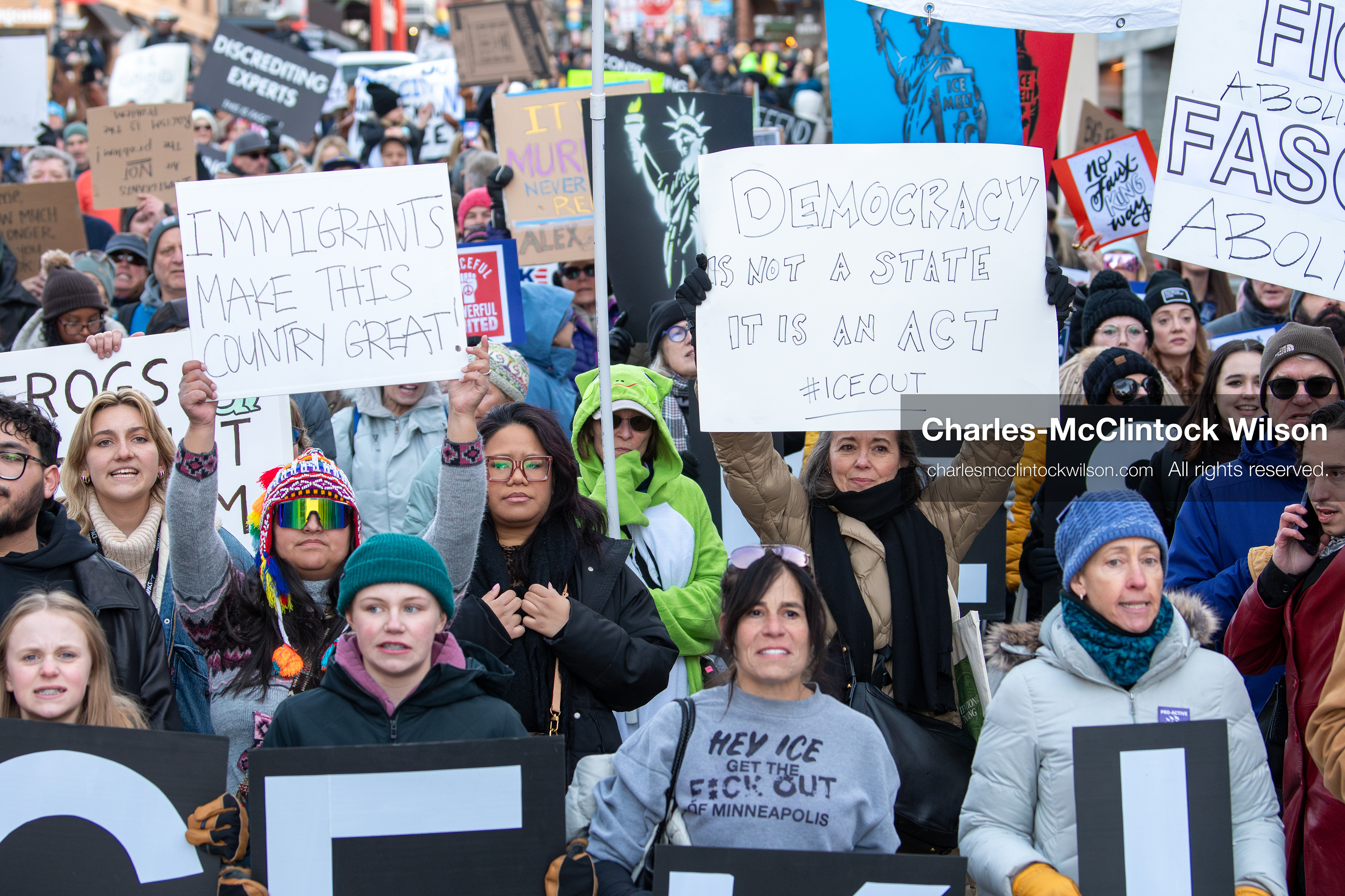 January 26, 2026, Park City, Utah, USA: Demonstrators march through Main Street holding signs during a protest opposing U.S. Immigration and Customs Enforcement (I.C.E.) ICE agents at the Sundance Film Festival in Park City, Utah, on Monday, Jan. 26, 2026. The event was held in response to the fatal shooting of Alex Pretti by a U.S. Border Patrol officer in Minneapolis. (Credit Image: © Charles McClintock Wilson/ZUMA Press Wire)