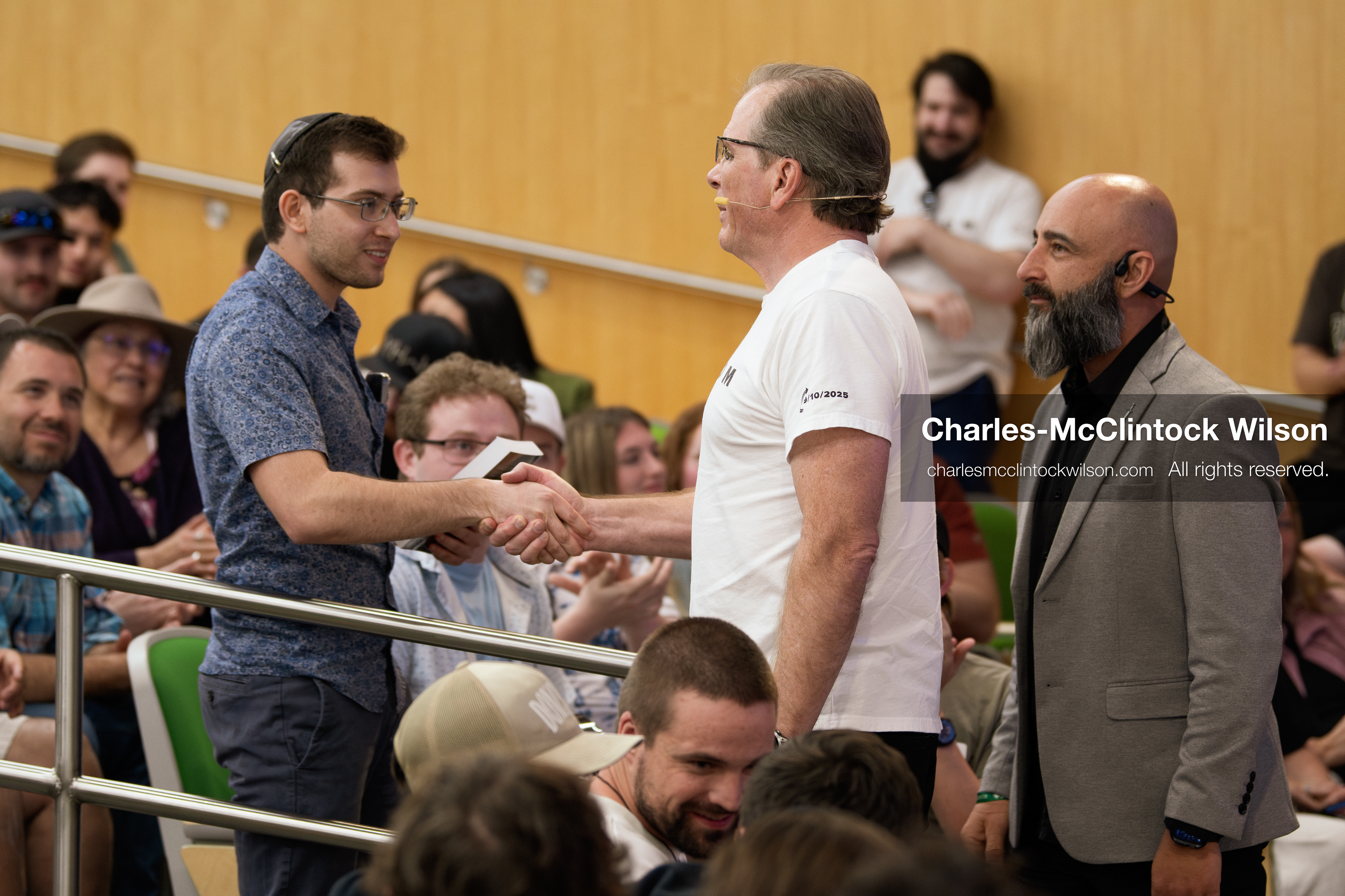 March 26, 2026, Orem, Utah, USA: A participant greets Frank Turek during his “Change My Mind” College Tour event at Utah Valley University in Orem, Utah. (Credit Image: © Charles-McClintock Wilson/ZUMA Press Wire)
