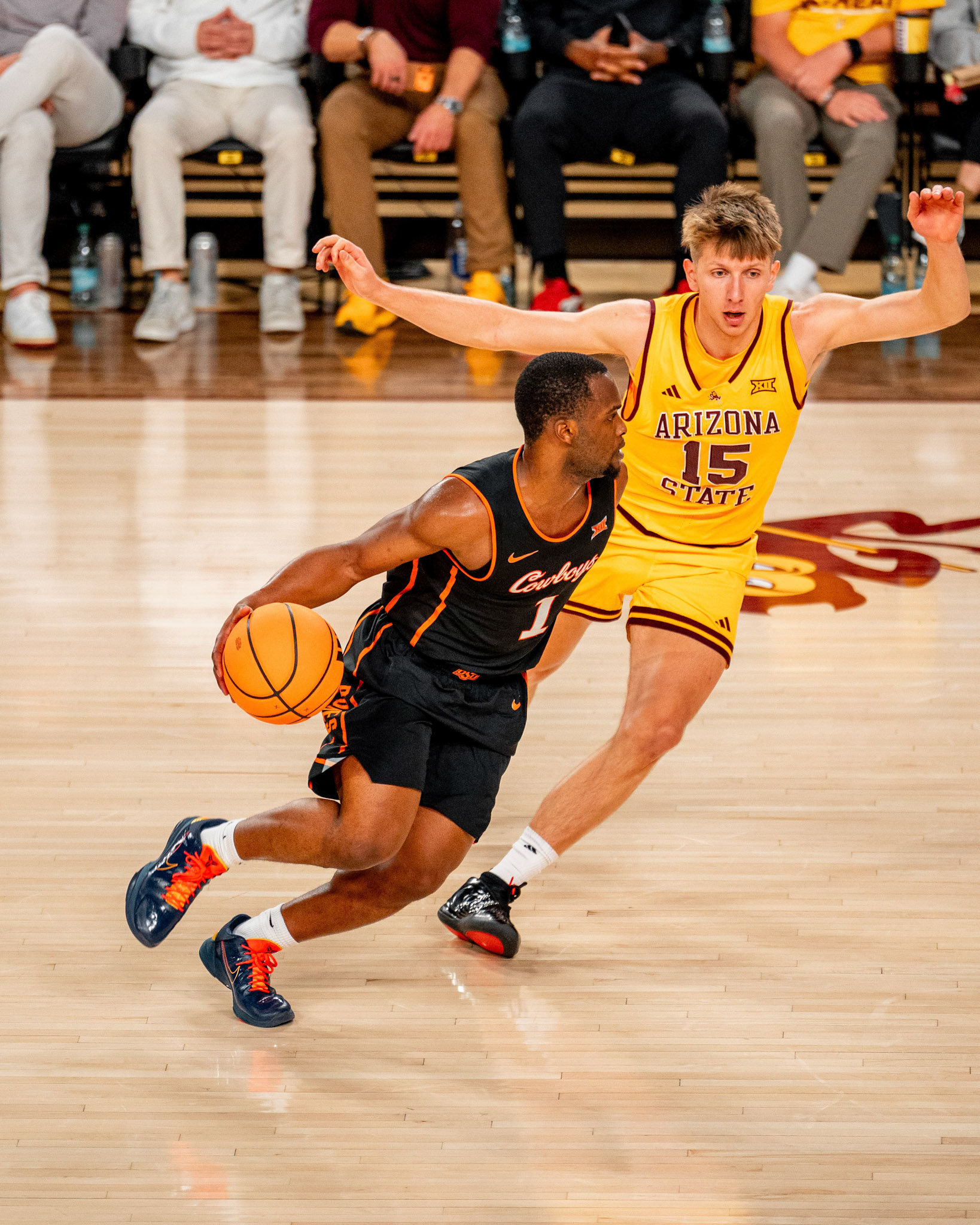 Image Taken at Oklahoma State Mens Basketball at Arizona State University, 10, 02, 2026, Desert Financial Arena, Tempe, Arizona. Carson Skidmore/OSU Athletics