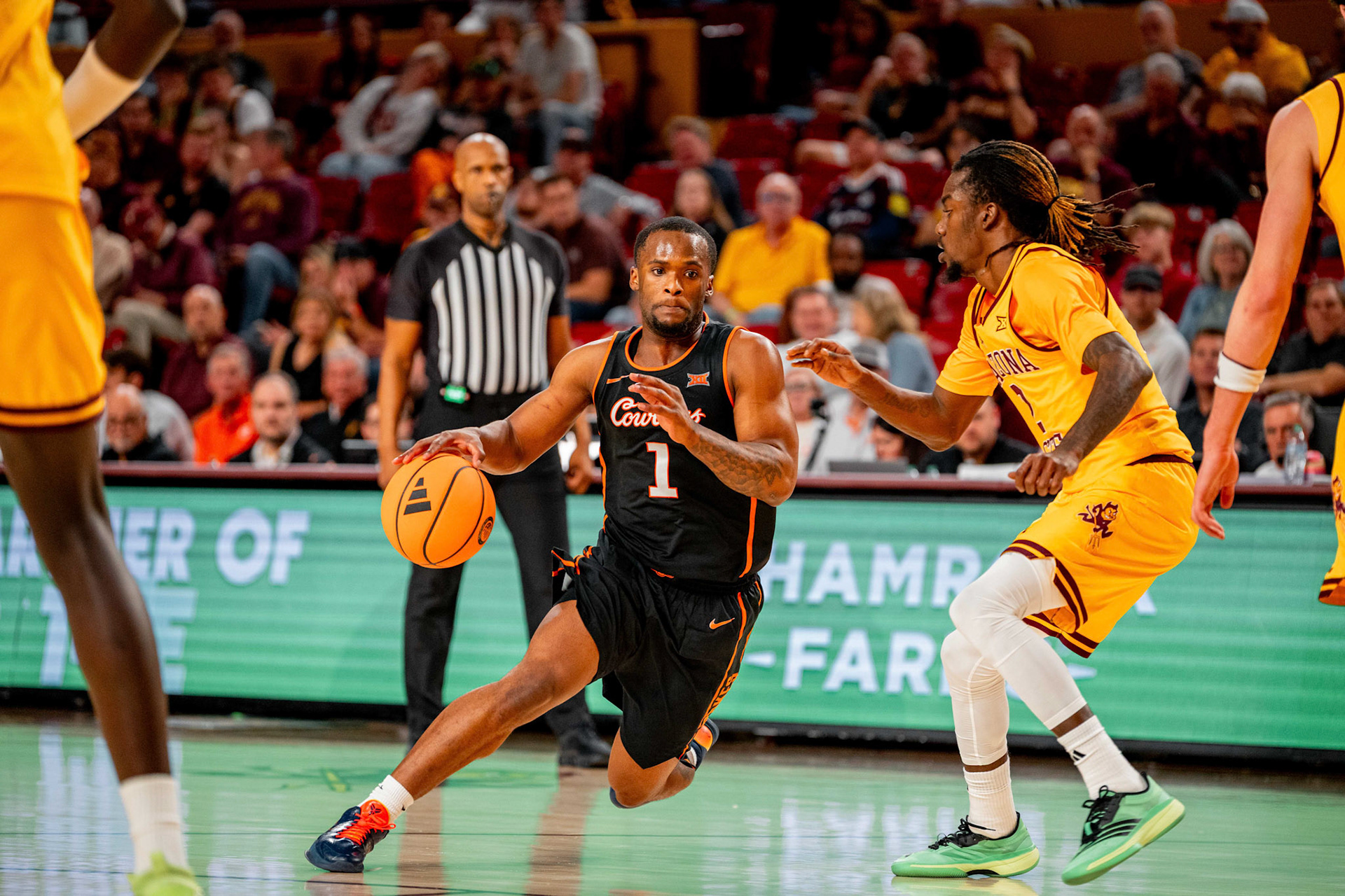 Image Taken at Oklahoma State Mens Basketball at Arizona State University, 10, 02, 2026, Desert Financial Arena, Tempe, Arizona. Carson Skidmore/OSU Athletics