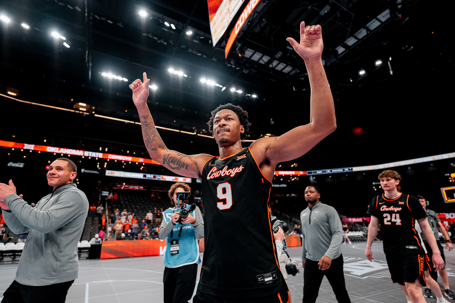 Image Taken at 2026 Phillips 66 Big 12 Men's Basketball Tournament, 11, 03, 2026, T-Mobile Center, Kansas City Missouri. Carson Skidmore/OSU Athletics