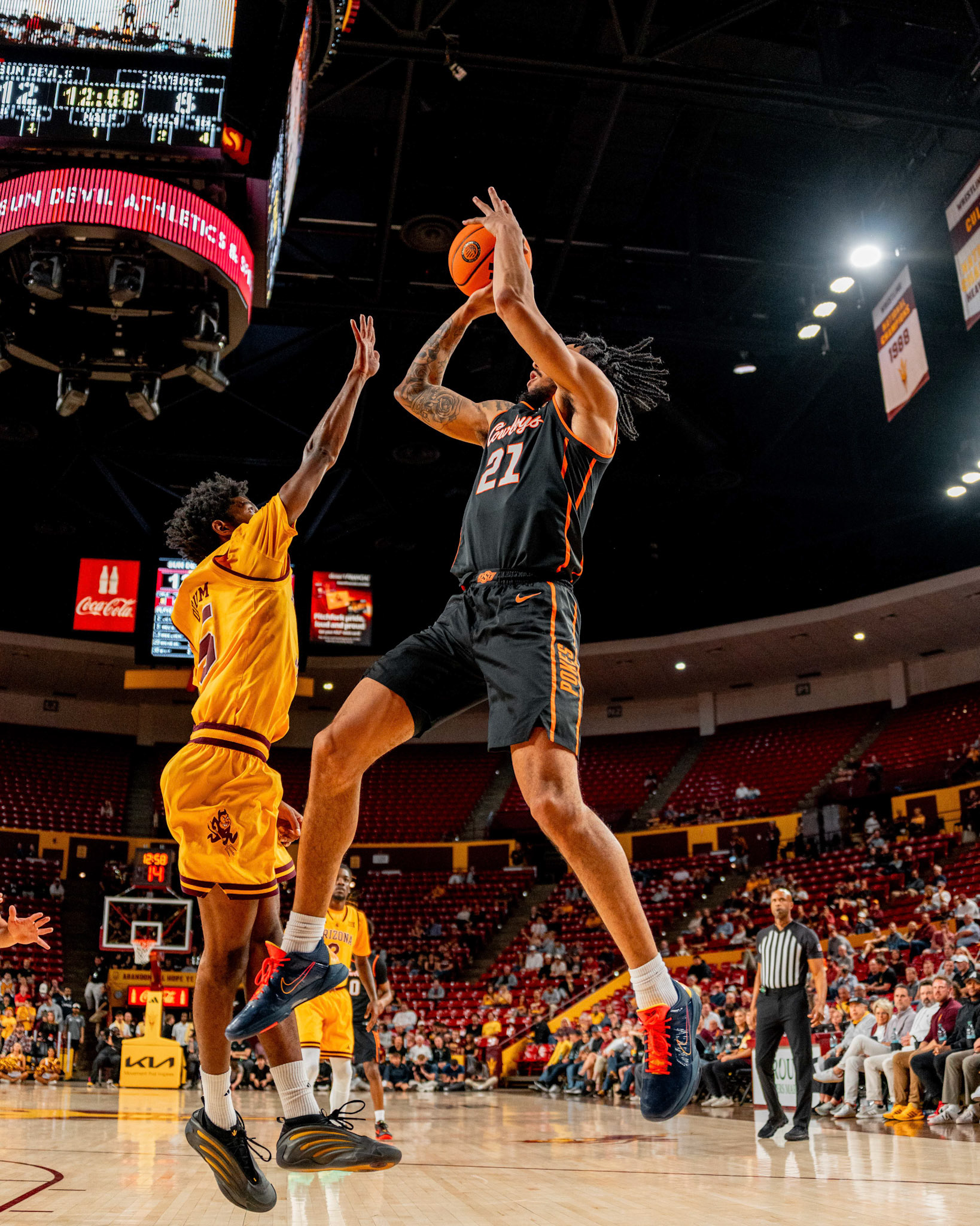 Image Taken at Oklahoma State Mens Basketball at Arizona State University, 10, 02, 2026, Desert Financial Arena, Tempe, Arizona. Carson Skidmore/OSU Athletics