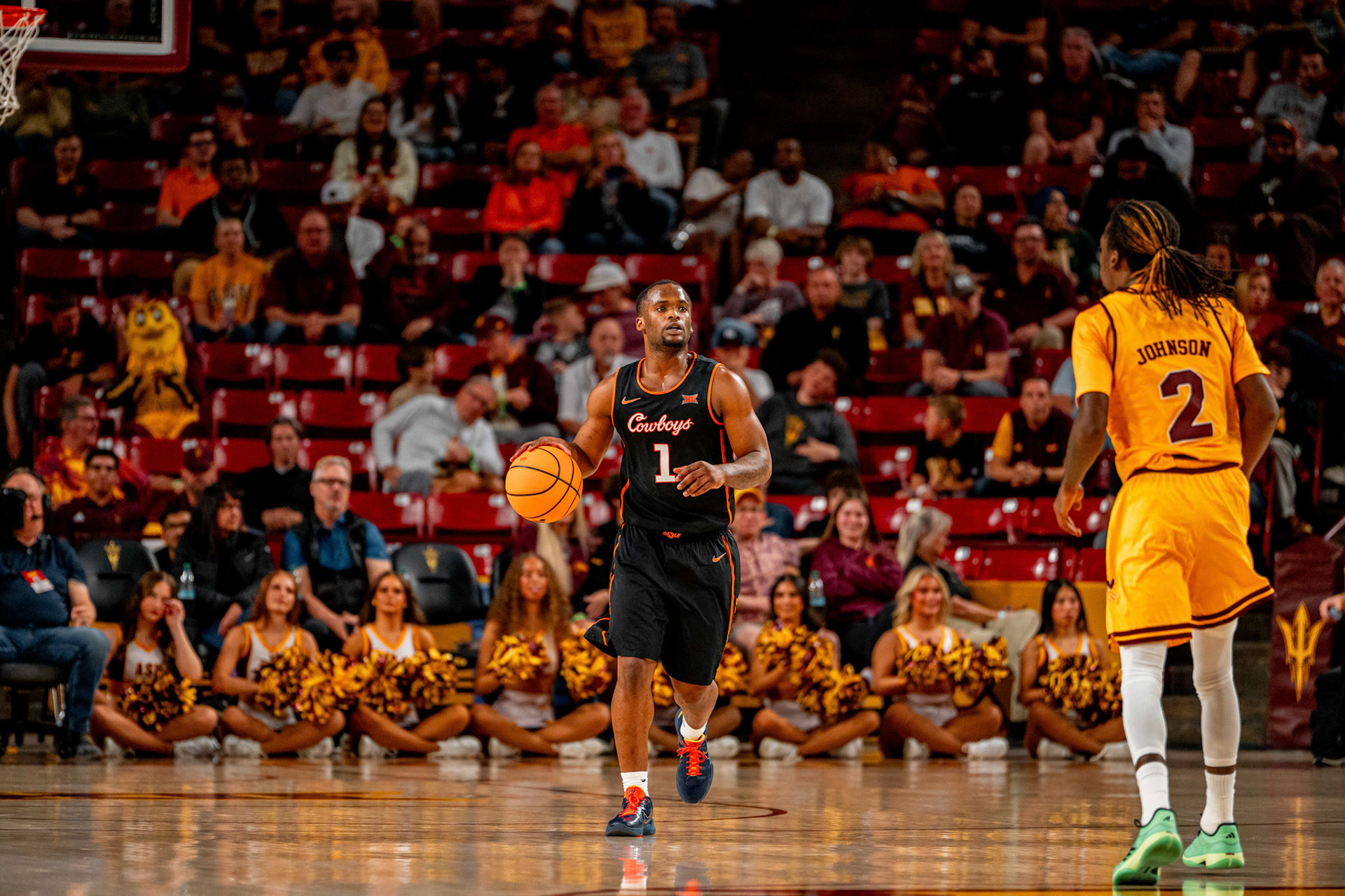 Image Taken at Oklahoma State Mens Basketball at Arizona State University, 10, 02, 2026, Desert Financial Arena, Tempe, Arizona. Carson Skidmore/OSU Athletics