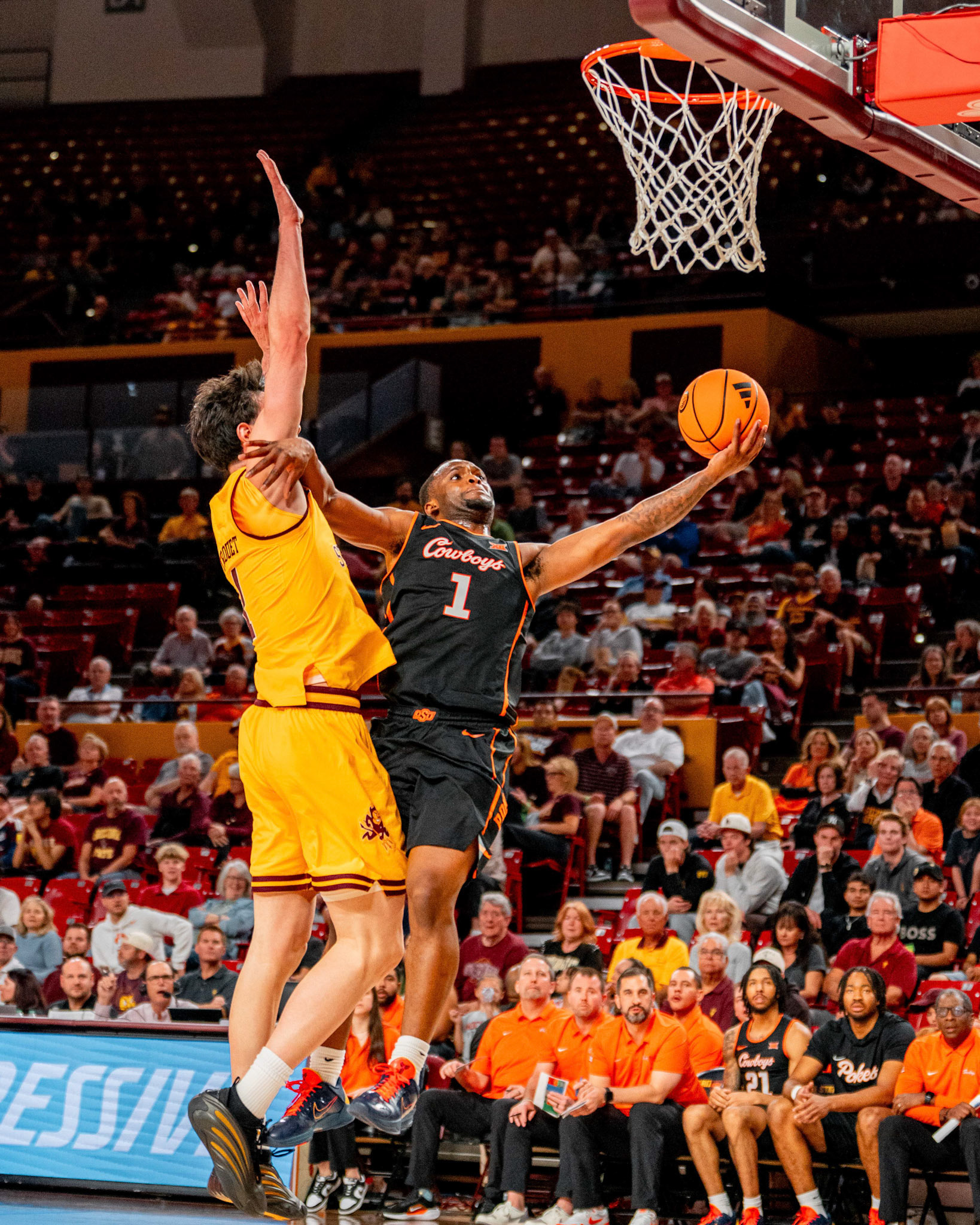 Image Taken at Oklahoma State Mens Basketball at Arizona State University, 10, 02, 2026, Desert Financial Arena, Tempe, Arizona. Carson Skidmore/OSU Athletics