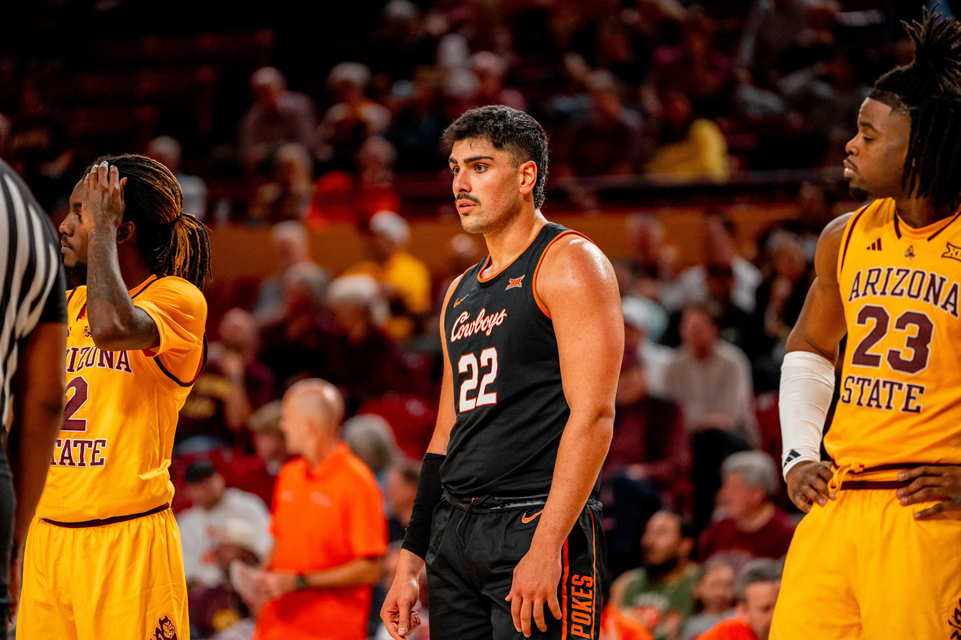 Image Taken at Oklahoma State Mens Basketball at Arizona State University, 10, 02, 2026, Desert Financial Arena, Tempe, Arizona. Carson Skidmore/OSU Athletics