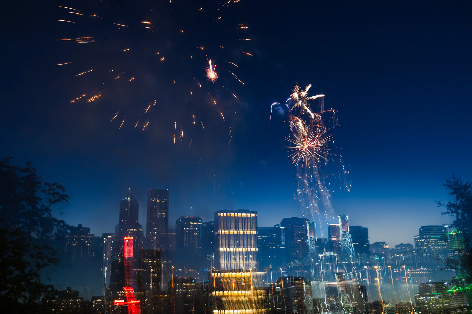 Fireworks light up the sky over downtown Portland on July 4, 2024.