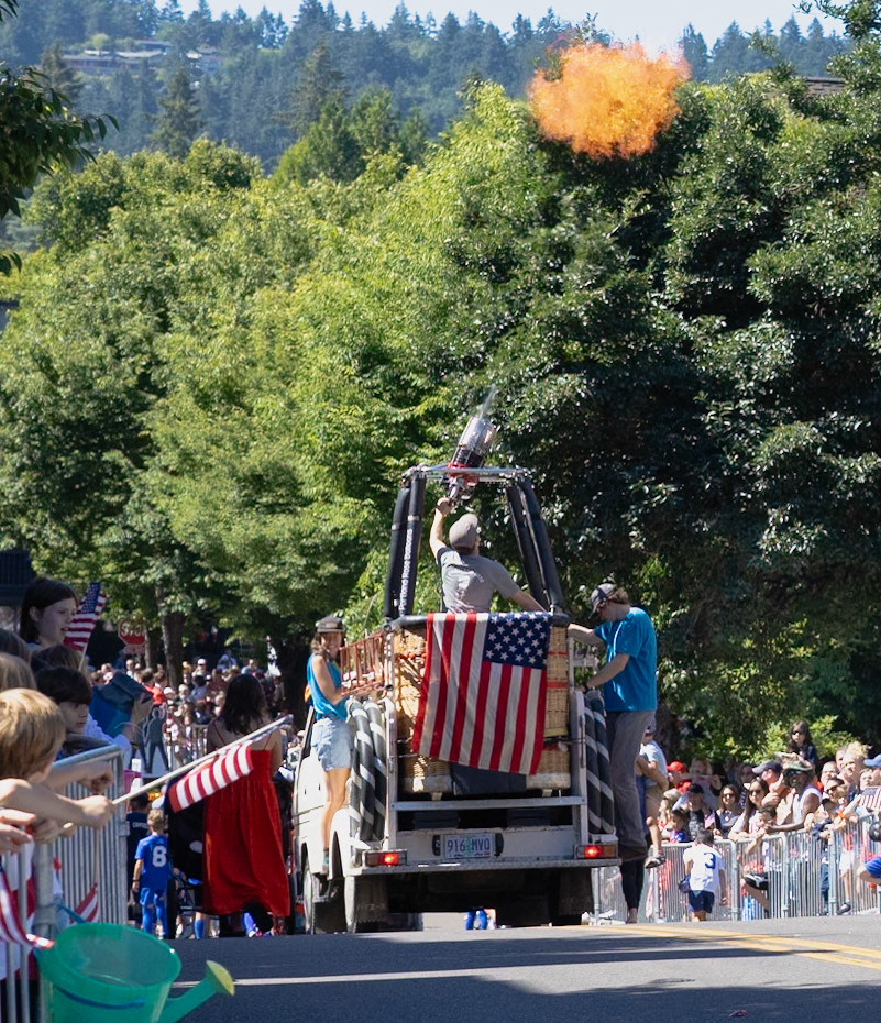 Fireball erupts in the annual fourth of July parade in Lake Oswego, Oregon on July 4, 2024.