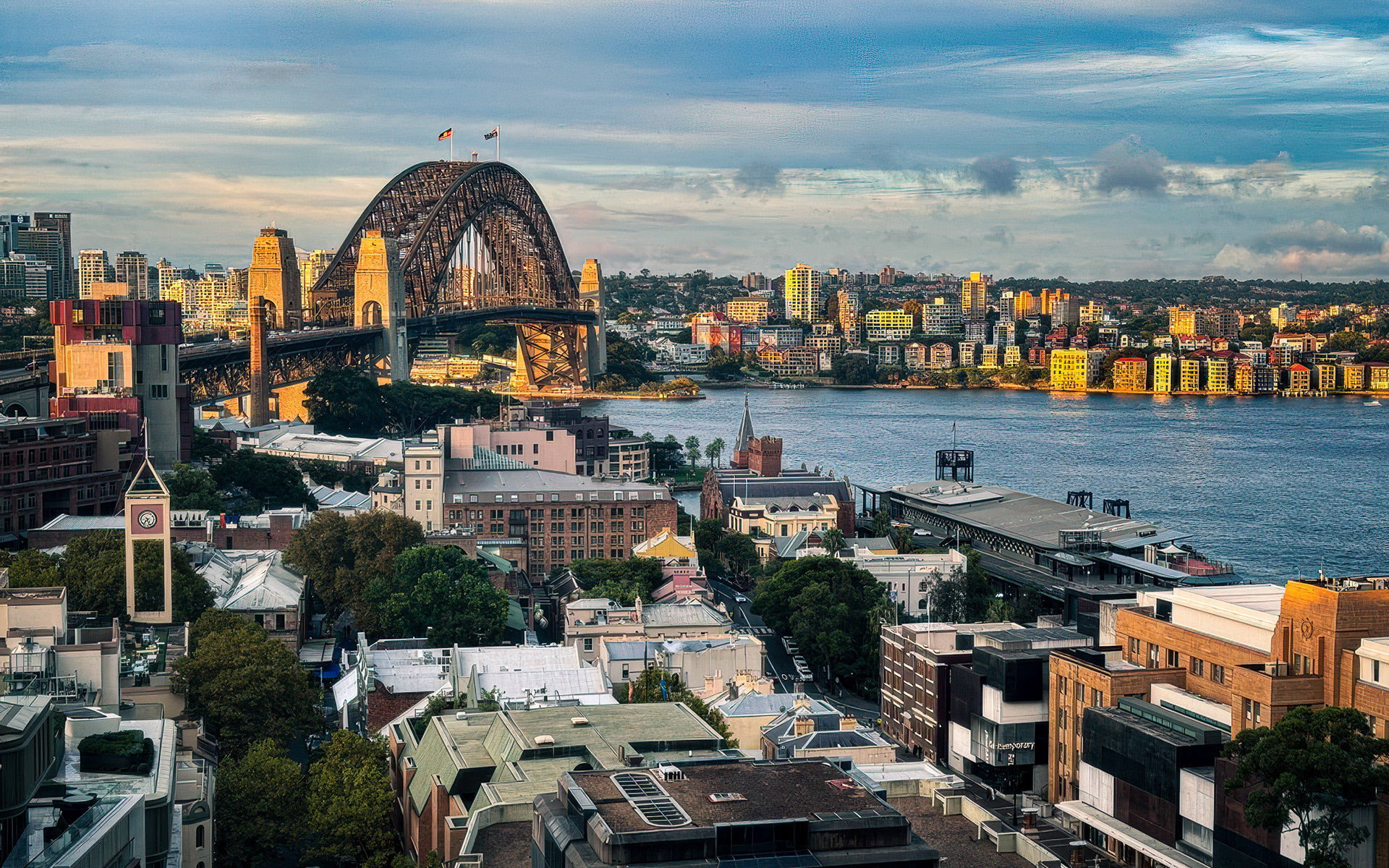 Sydney Harbour Bridge at sunset.