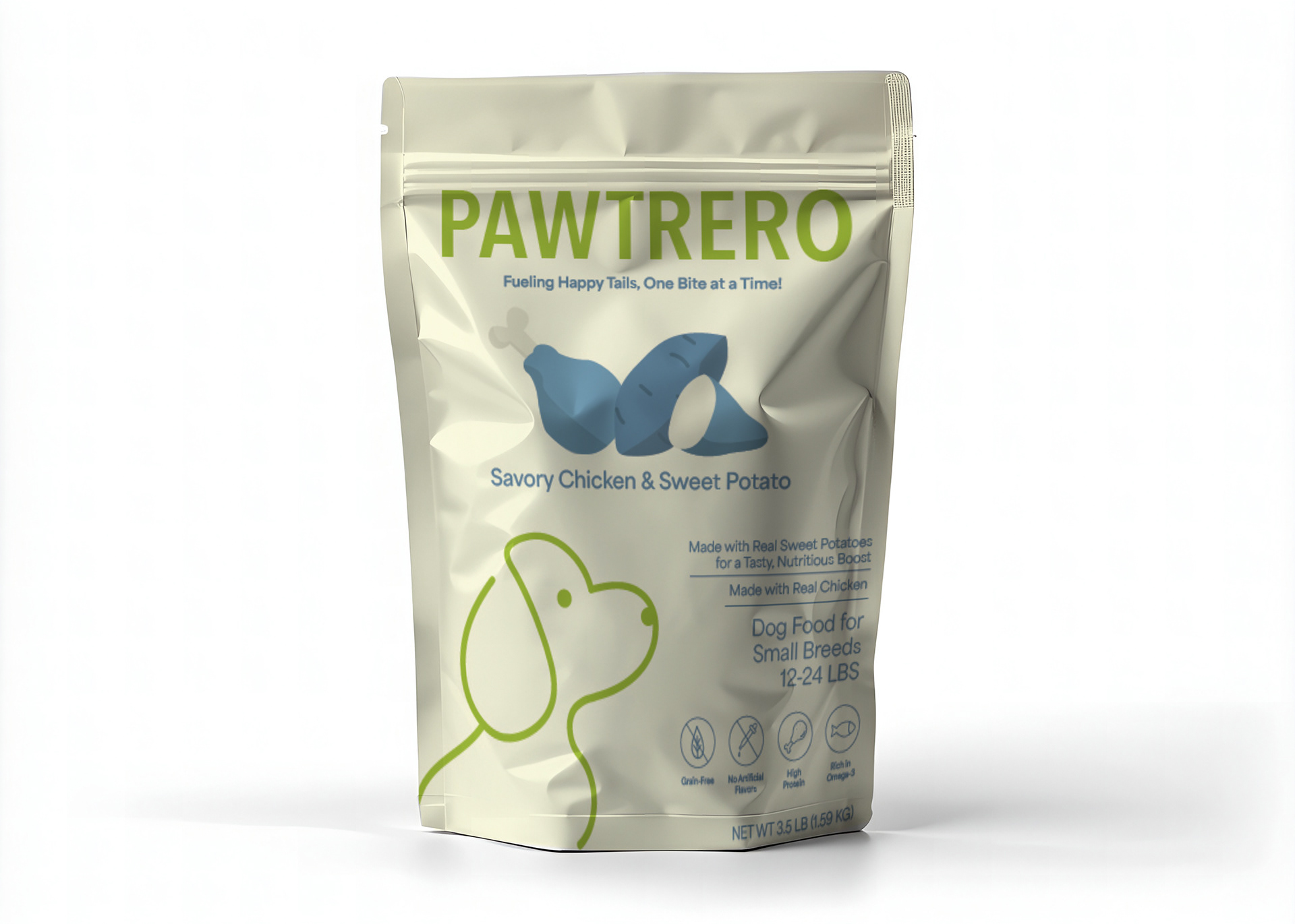 Front of dog food packaging
