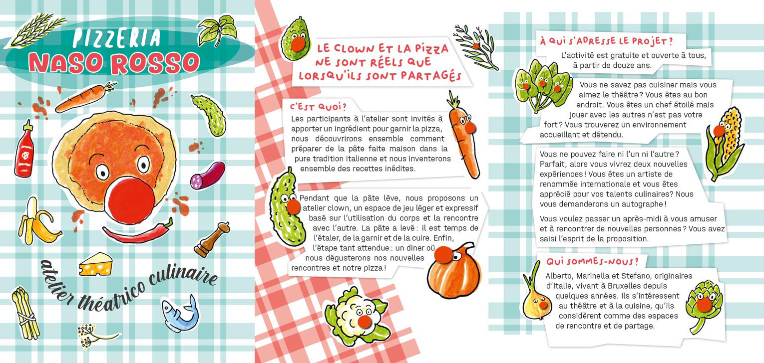 Pizzeria Naso Rosso - flyer et affiche pour des ateliers de clown et de pizza