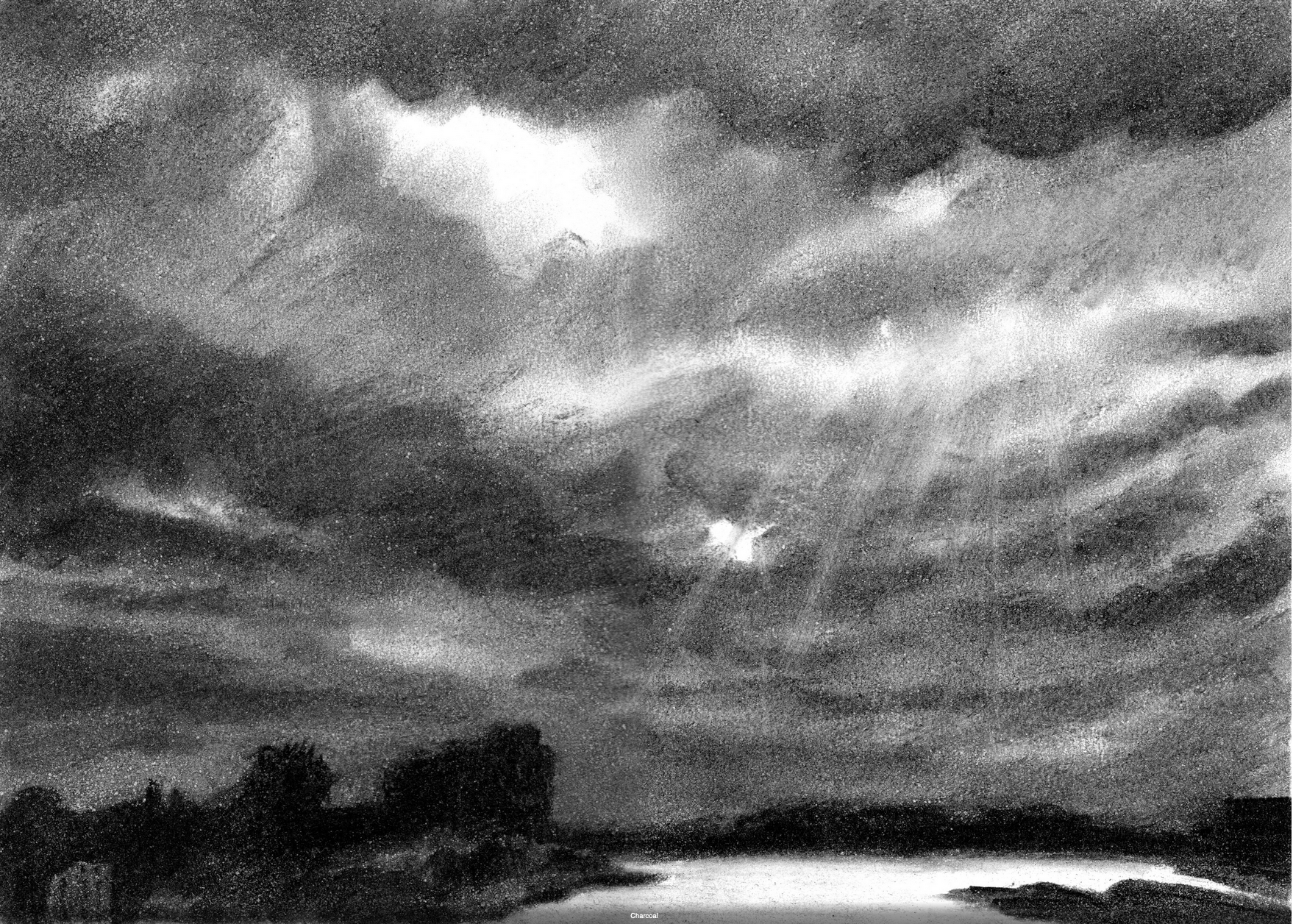 13. Clouds – Charcoal on paper – Frame 40x50 cm - Artwork 25x35cm - Price artwork 90€ / With frame + passepartout 200€