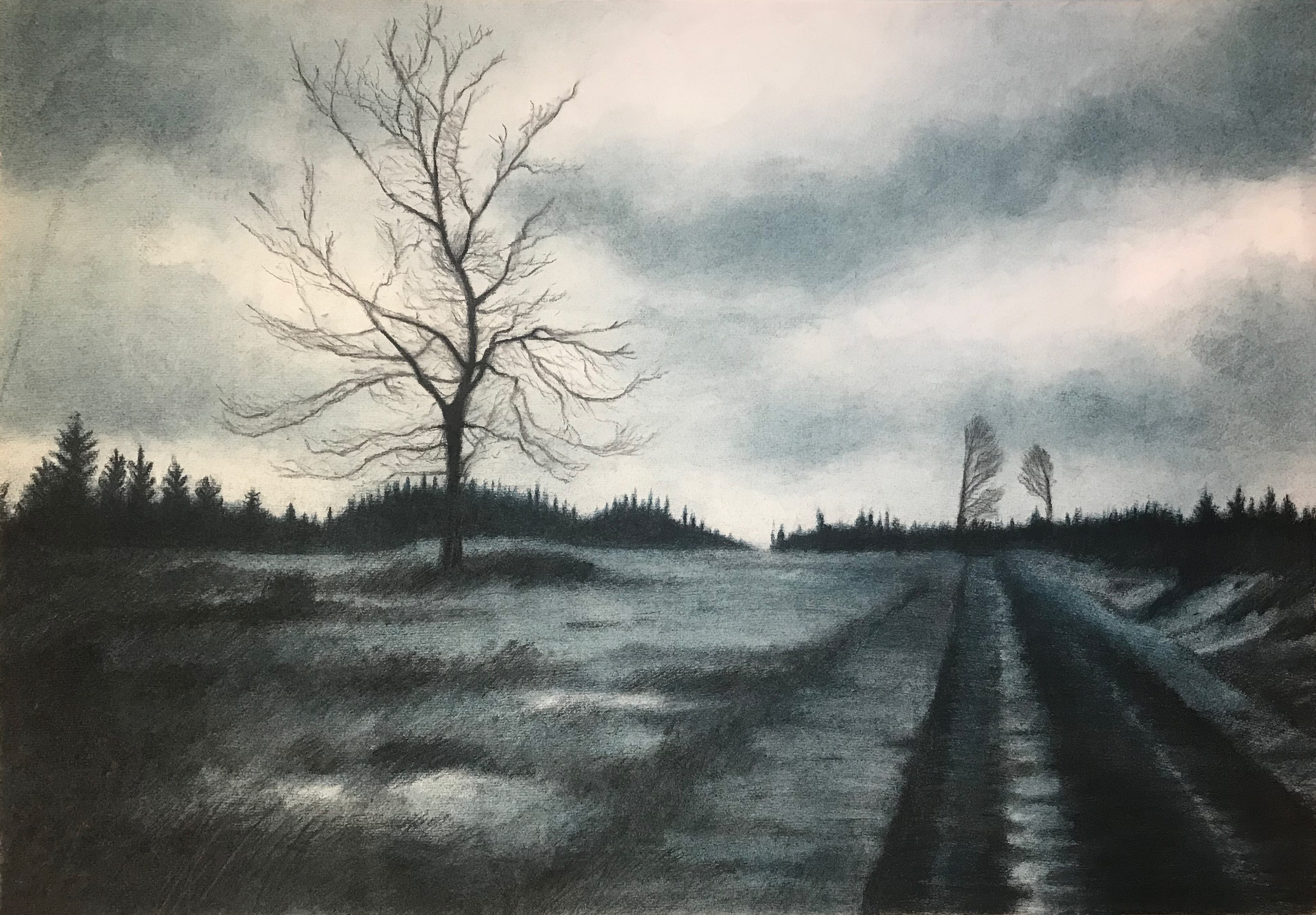 Charcoal and blue pigment