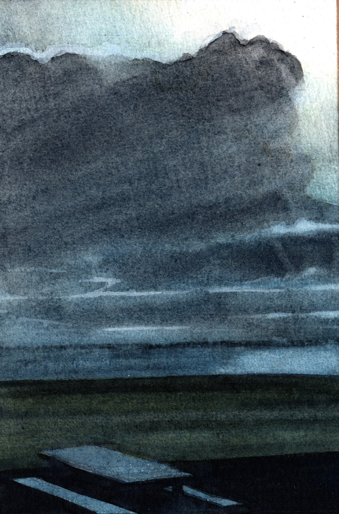 28. Sea – Liquid charcoal and watercolor on paper – Frame 18x24cm - Artwork 12x18cm - Price artwork 50€ / With frame + passepartout 100€ / SOLD