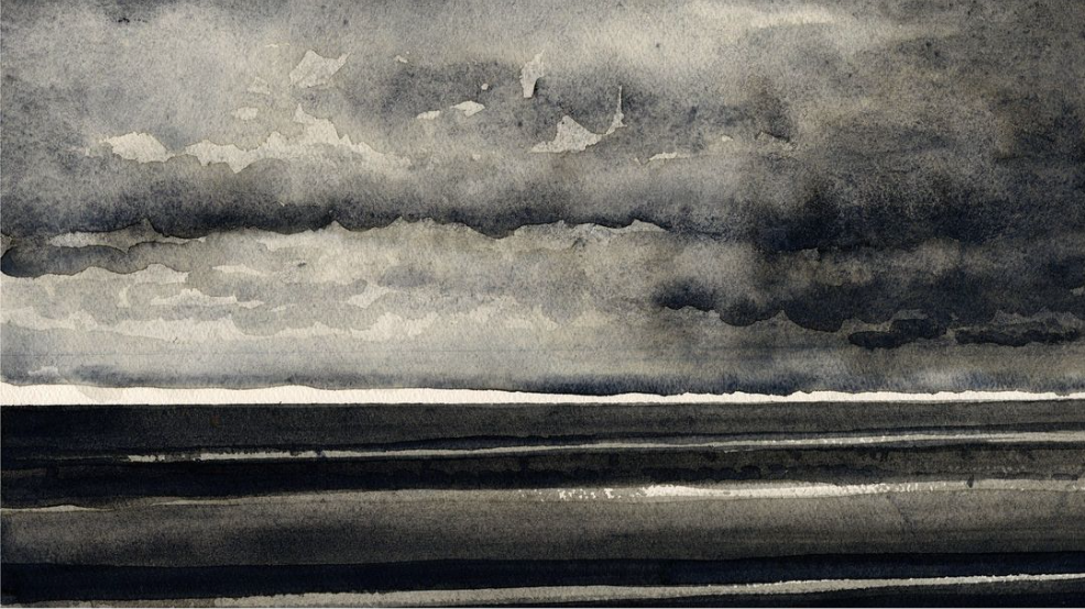 20. Sea – Liquid charcoal on paper – Frame 40x30cm - Artwork 18x28cm - Price artwork 80€ / With frame + passepartout 155€