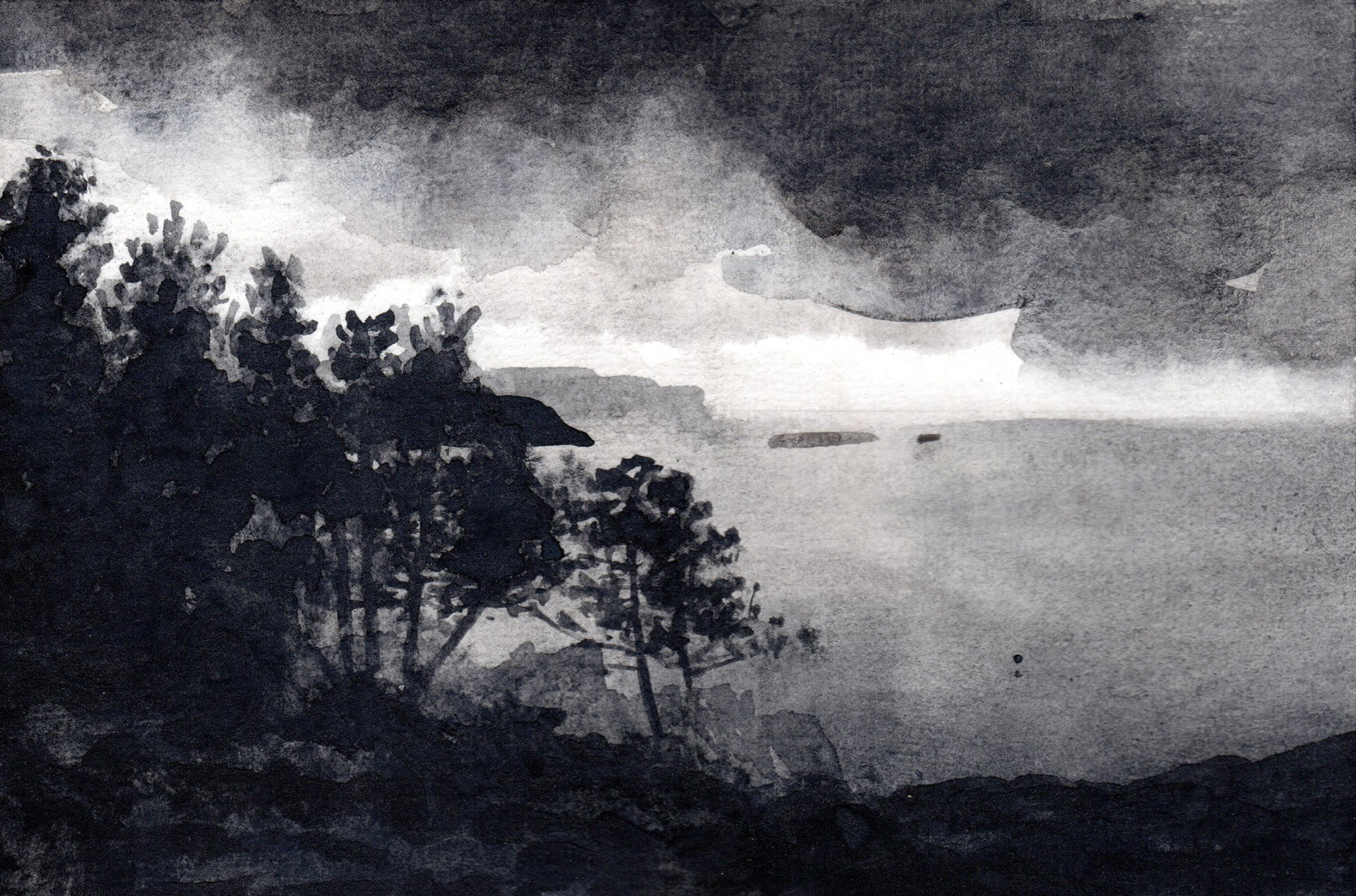 26. Crozon – Liquid charcoal on paper – Frame 24x18cm - Artwork 18x12cm - Price artwork 50€ / With frame + passepartout 100€