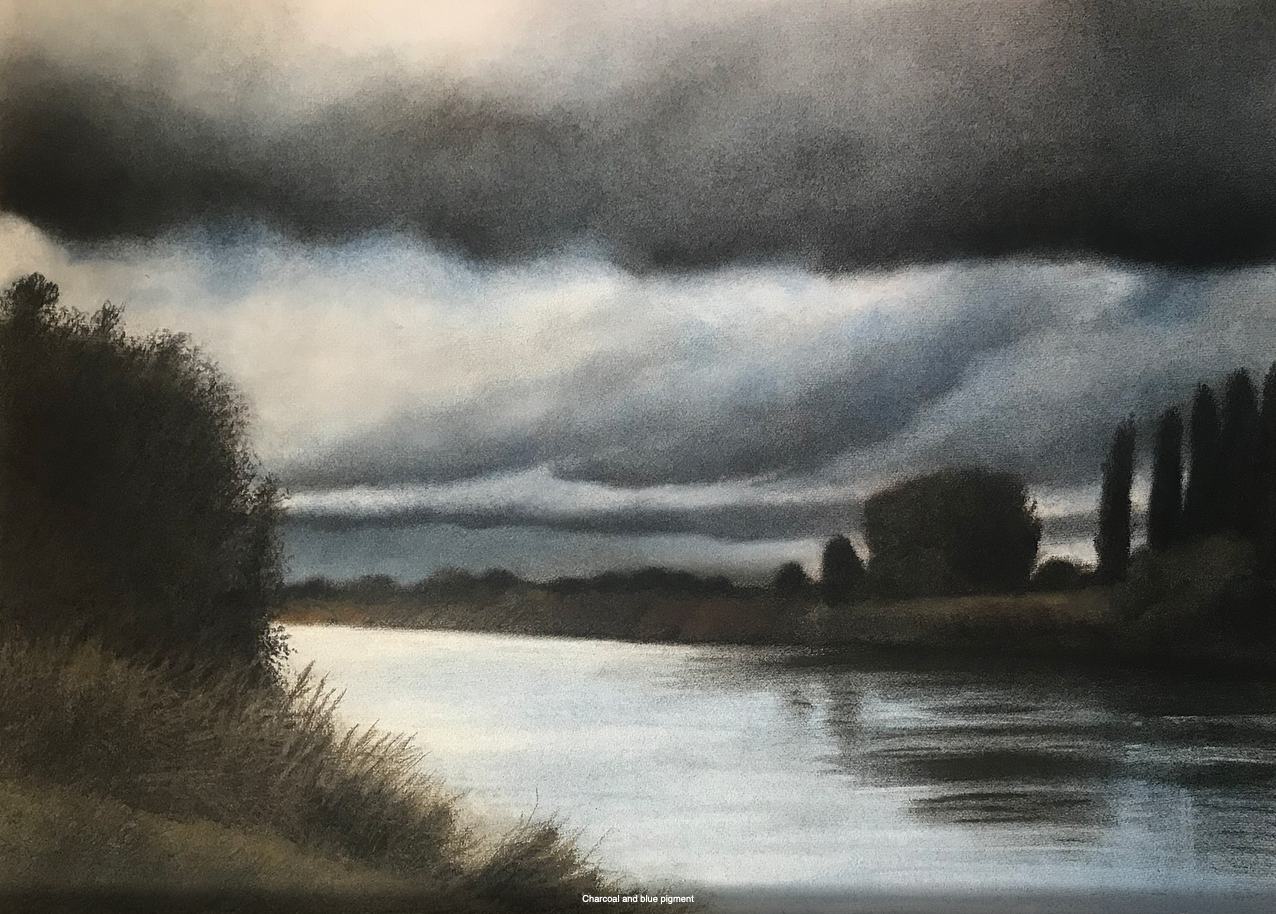 5. Schelde  – Charcoal, pastel and pigment on paper – Frame 70x90 cm - Artwork 52x72cm - Price artwork 150€ / With frame + passepartout 330€
