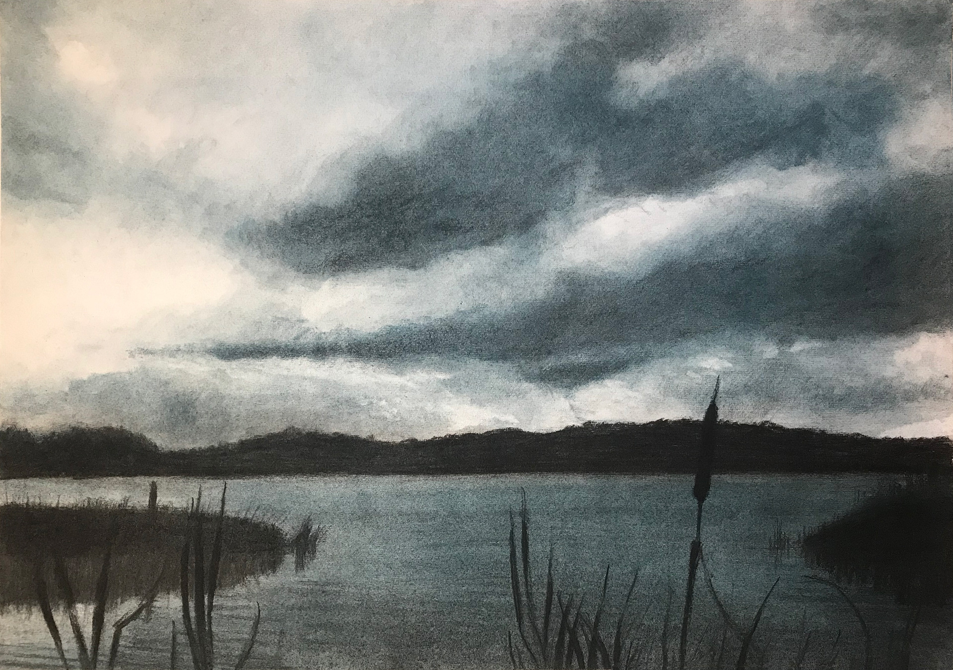 Charcoal and blue pigment