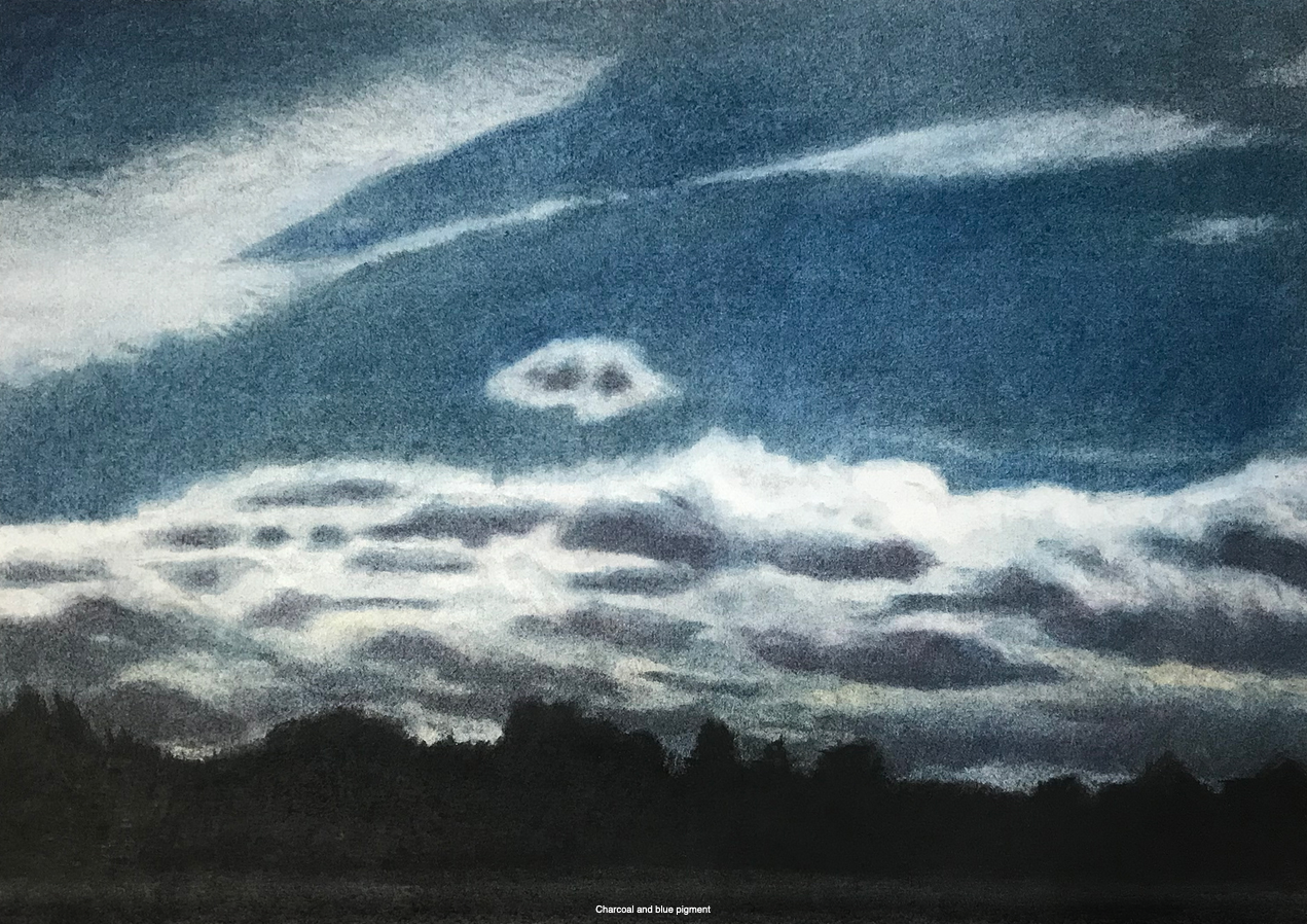 7. Clouds – Charcoal and pigment on paper – Frame 45x60 cm - Artwork 34,5x49cm - Price artwork 120€ / With frame + passepartout 230€ / SOLD
