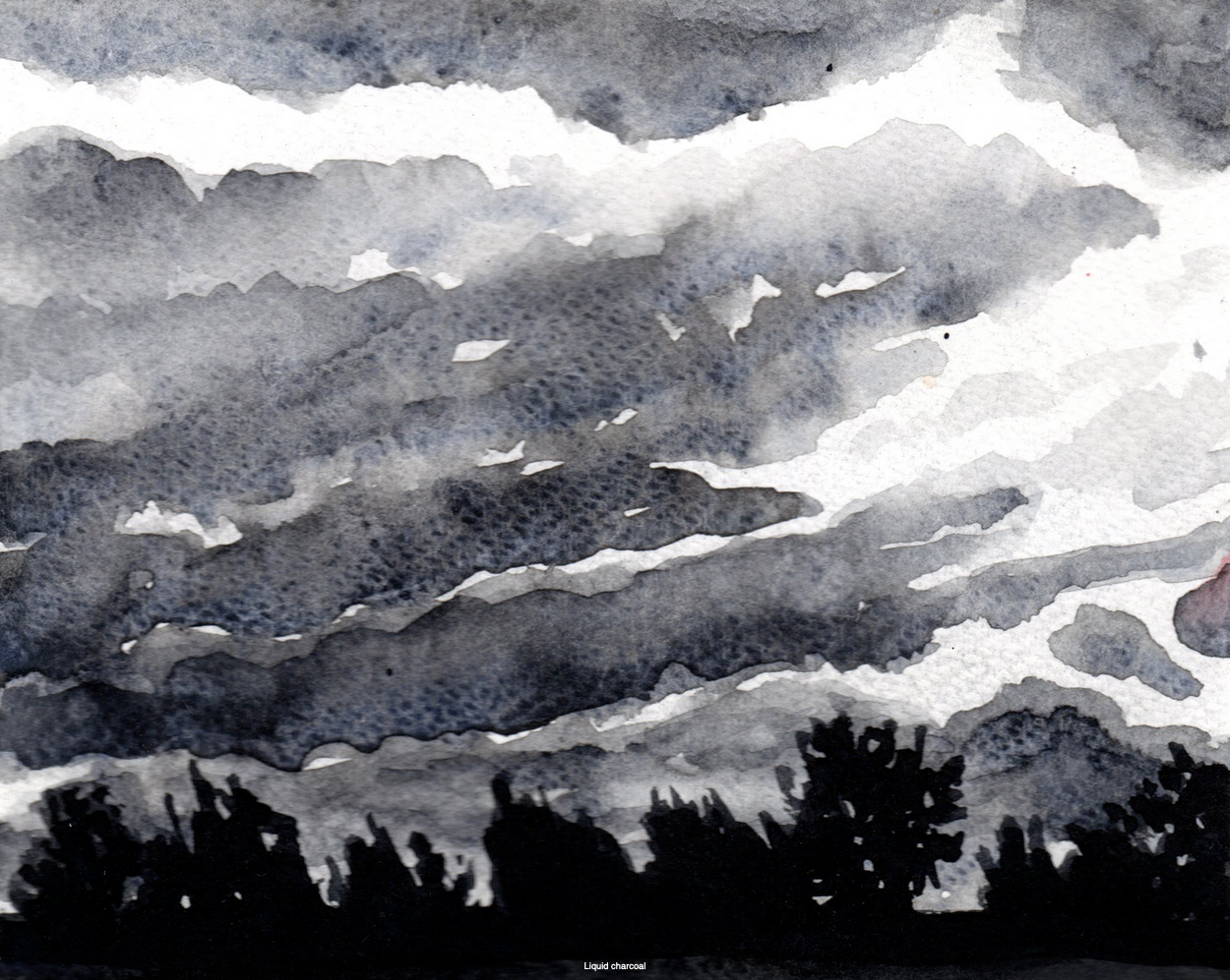 24. Clouds – Liquid charcoal on paper – Frame 24x18cm - Artwork 18x12cm - Price artwork 50€ / With frame + passepartout 100€