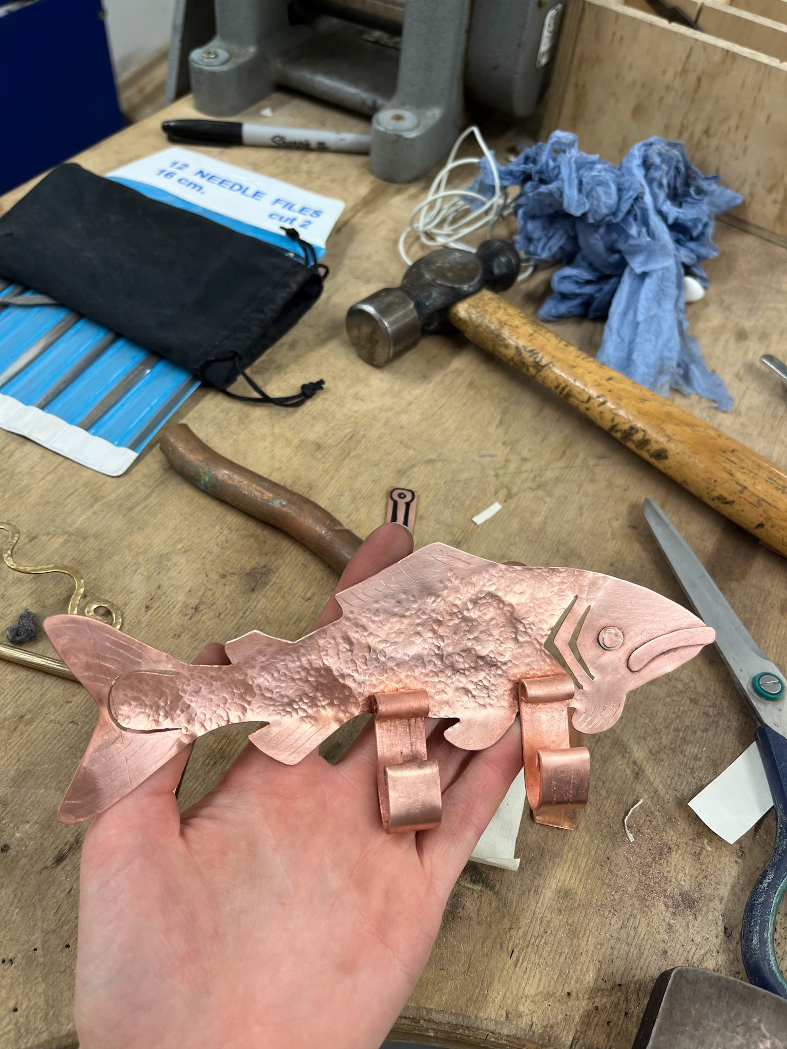 Creating the hooks of the "fish hooks".