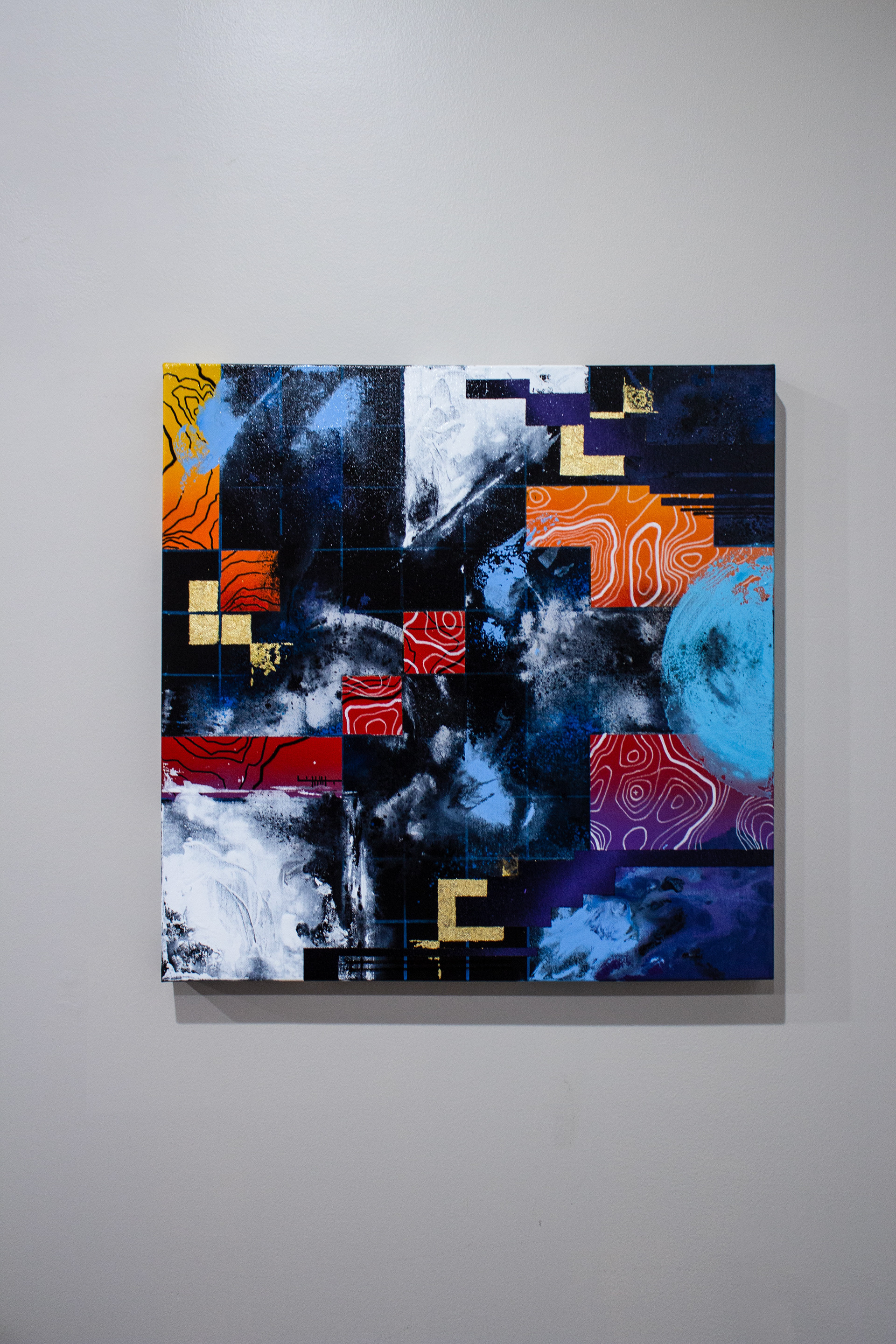 Latex, Acrylic, Spray Paint and Gold Leaf on Canvas