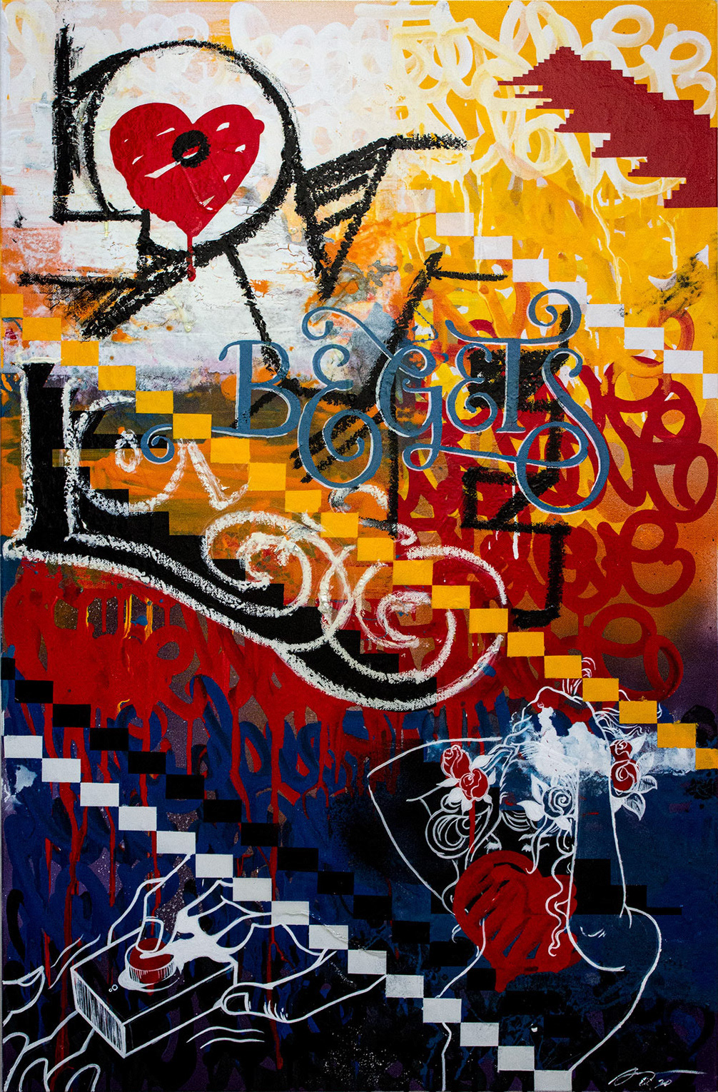 Oil Stick, Acrylic, Latex, Ink, Spray Paint on Canvas