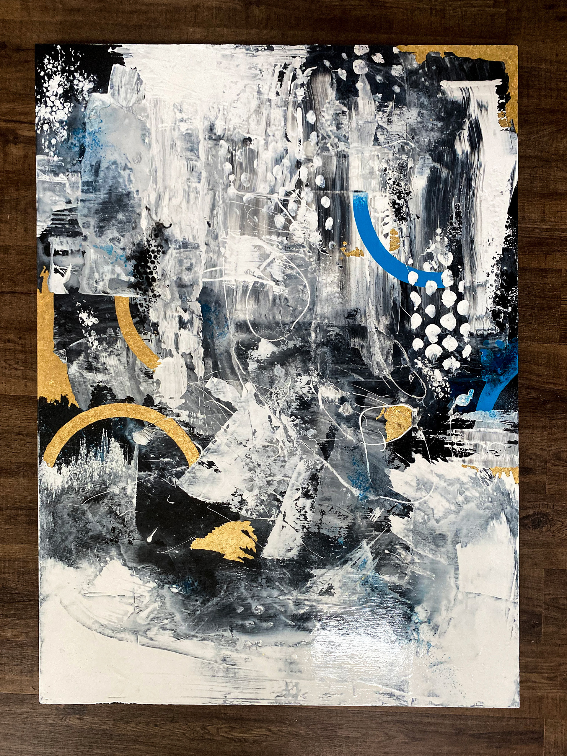 Latex, Acrylic, Spray Paint and Gold Leaf on Wood Panel