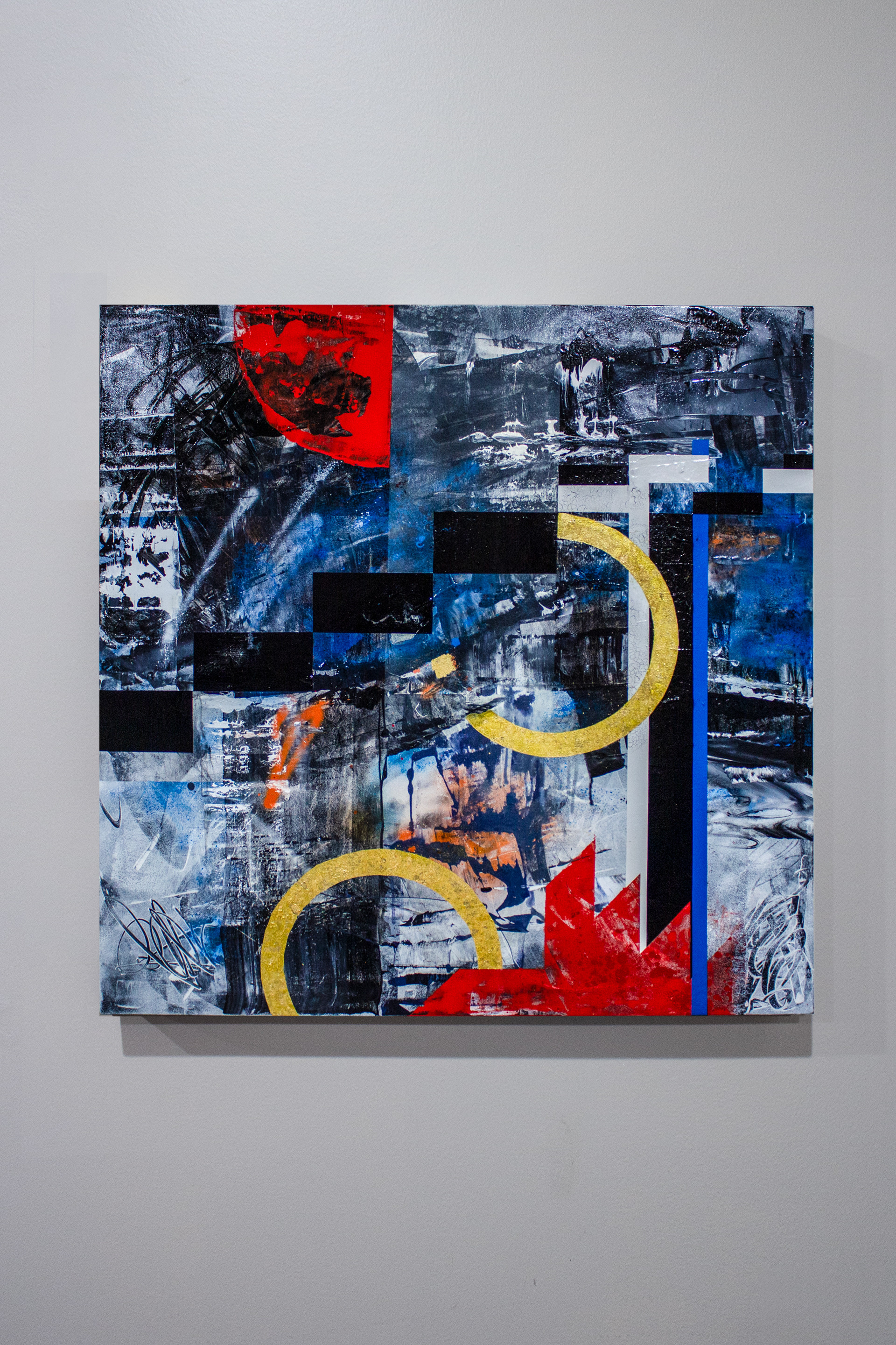 Latex, Acrylic, Spray Paint and Gold Leaf on Canvas