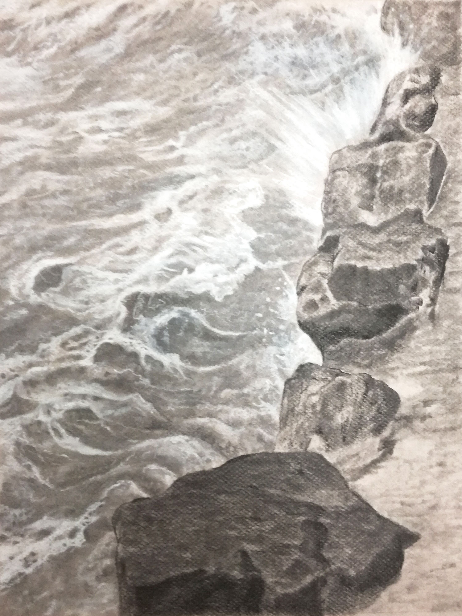 Waves 2, Ault, France - study in charcoal on toned paper - 37 x 27 cm