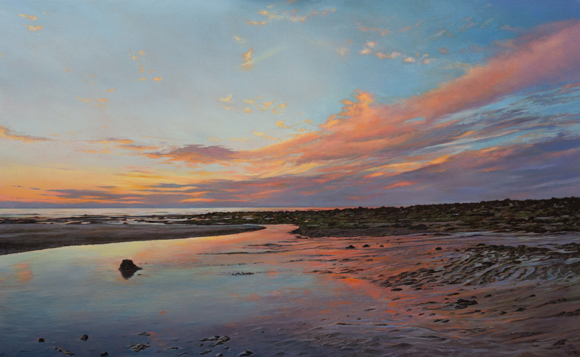 Sunset in Ault - France - Oil on canvas - 120 x 74 cm