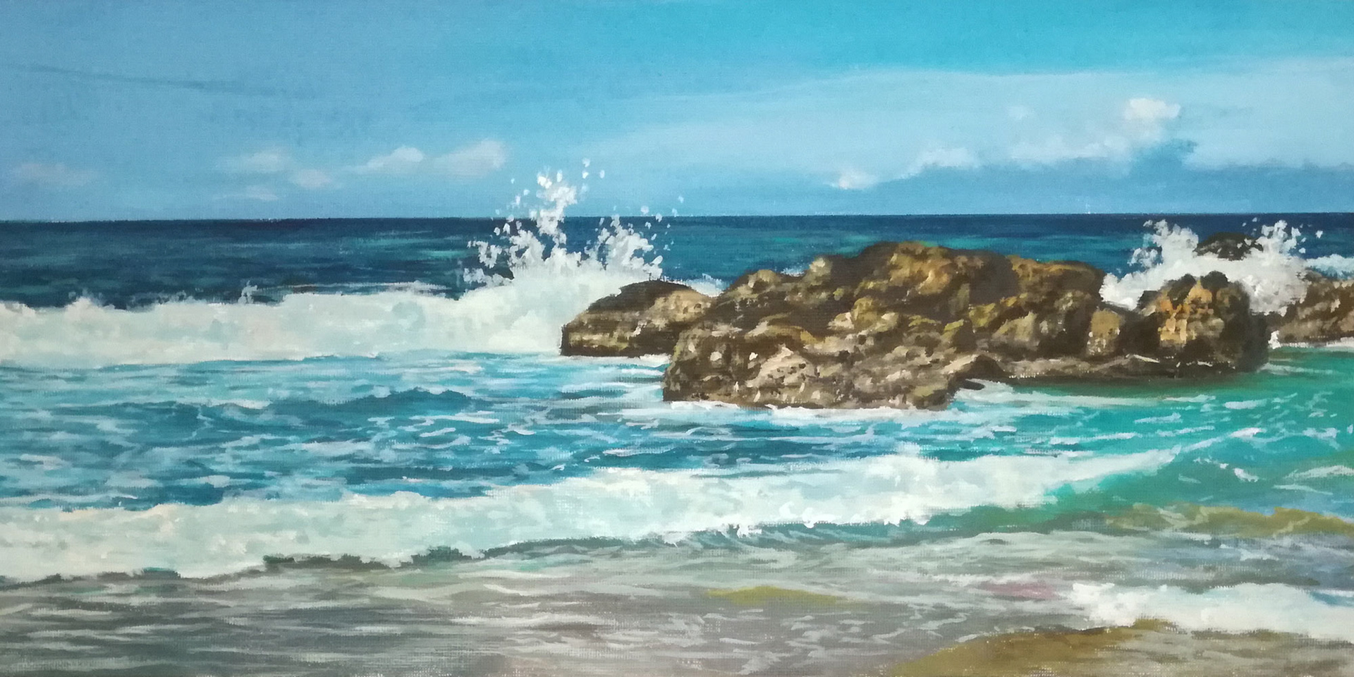 Waves 6 study, Atlantic coast, Portugal - oil on canvas panel - 40 x 20 cm