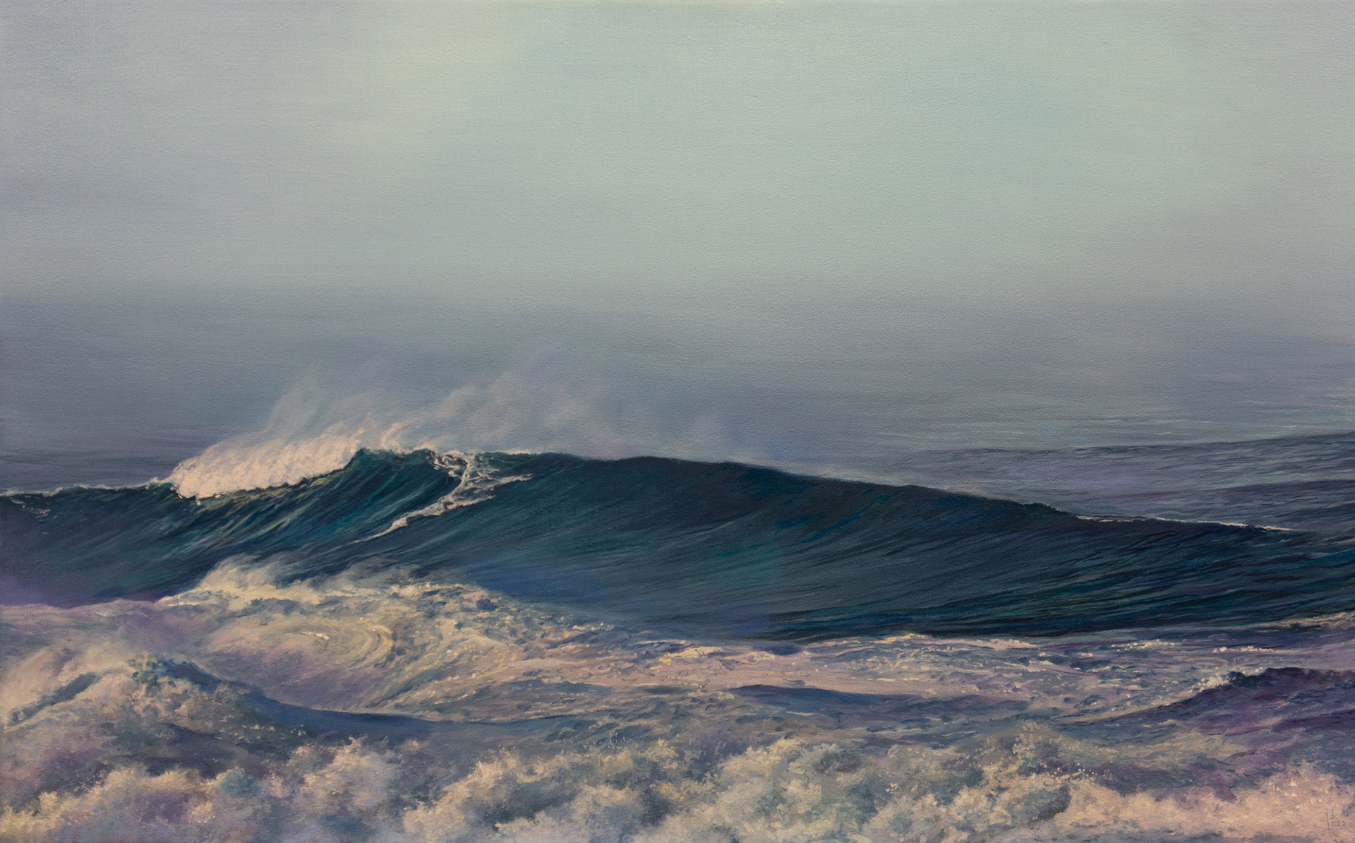 Waves #07 - The big surf waves of Nazaré 01, Portugal - Oil on canvas - 90 x 56 cm