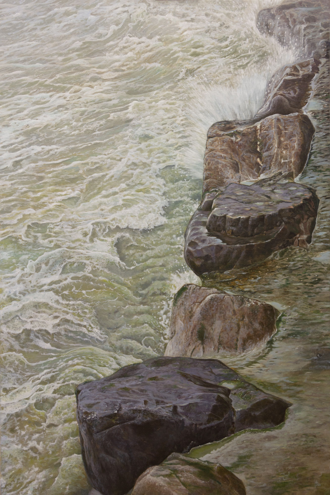 Waves #02 - Ault, France - Relentless - Oil on canvas - 80 x 120 cm
