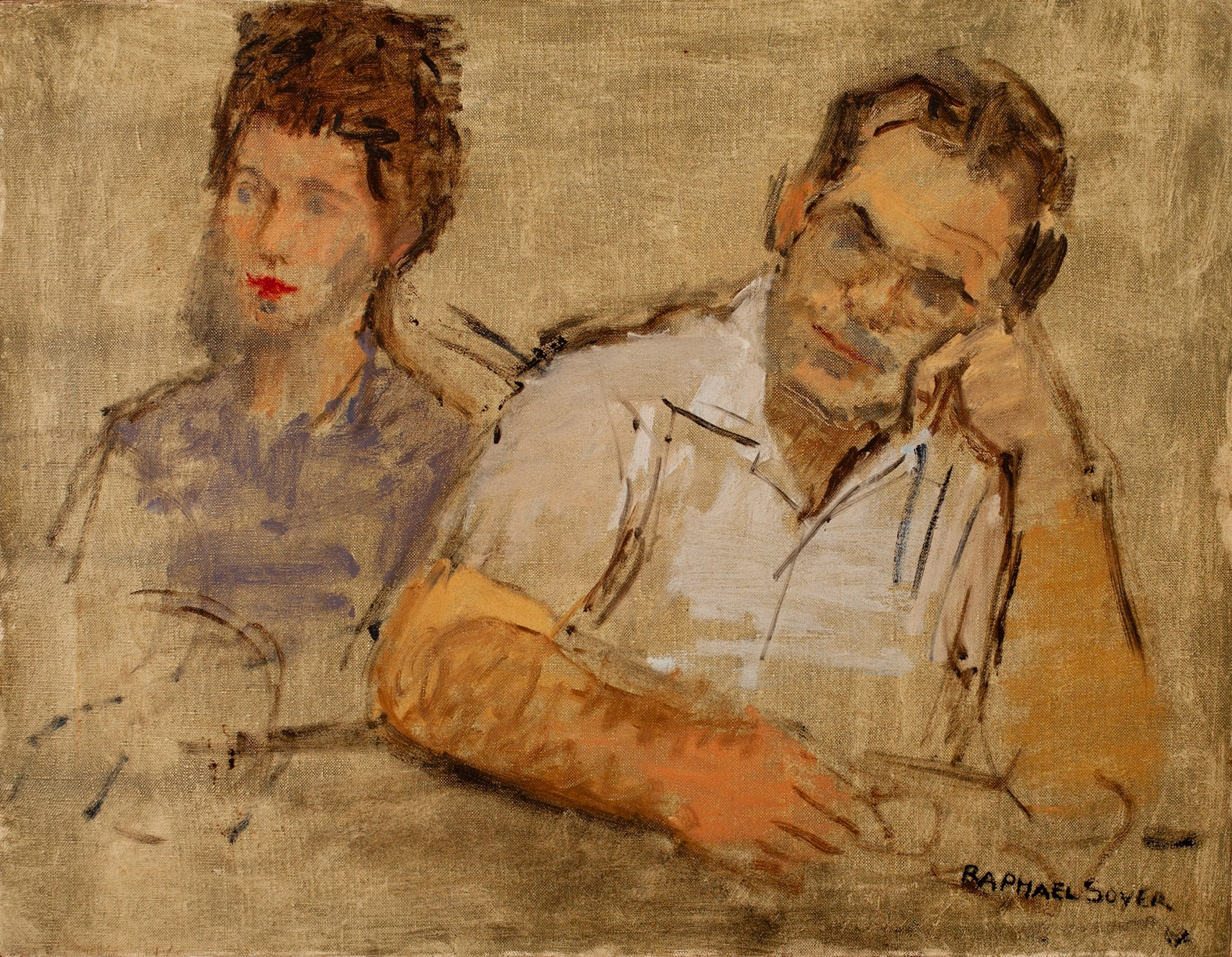 Rafael Soyer oil sketch of Millie and Joe Lasker