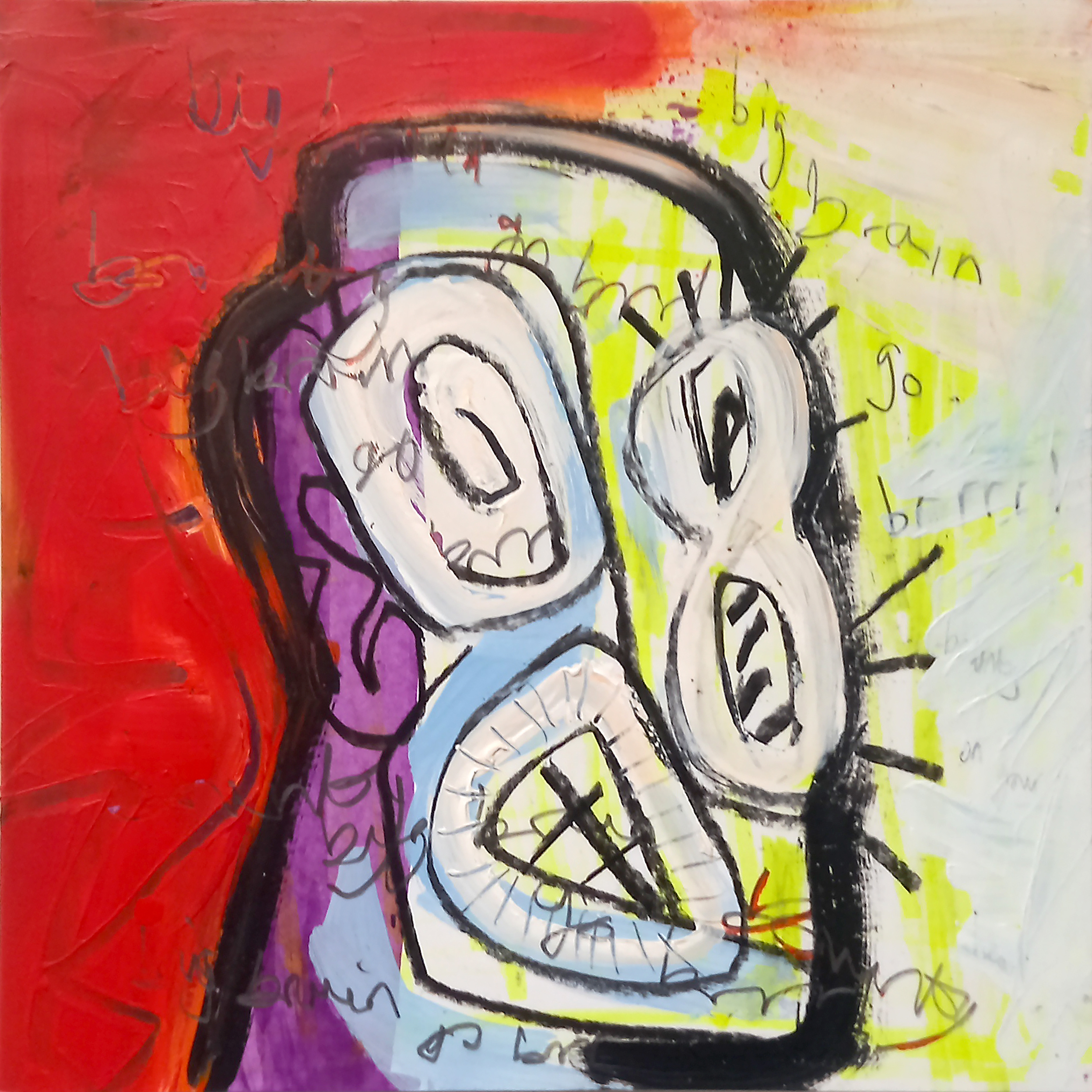 Untitled (Acrylic paint, pencil, oil pastel and marker pen on paper,  12" x 12")