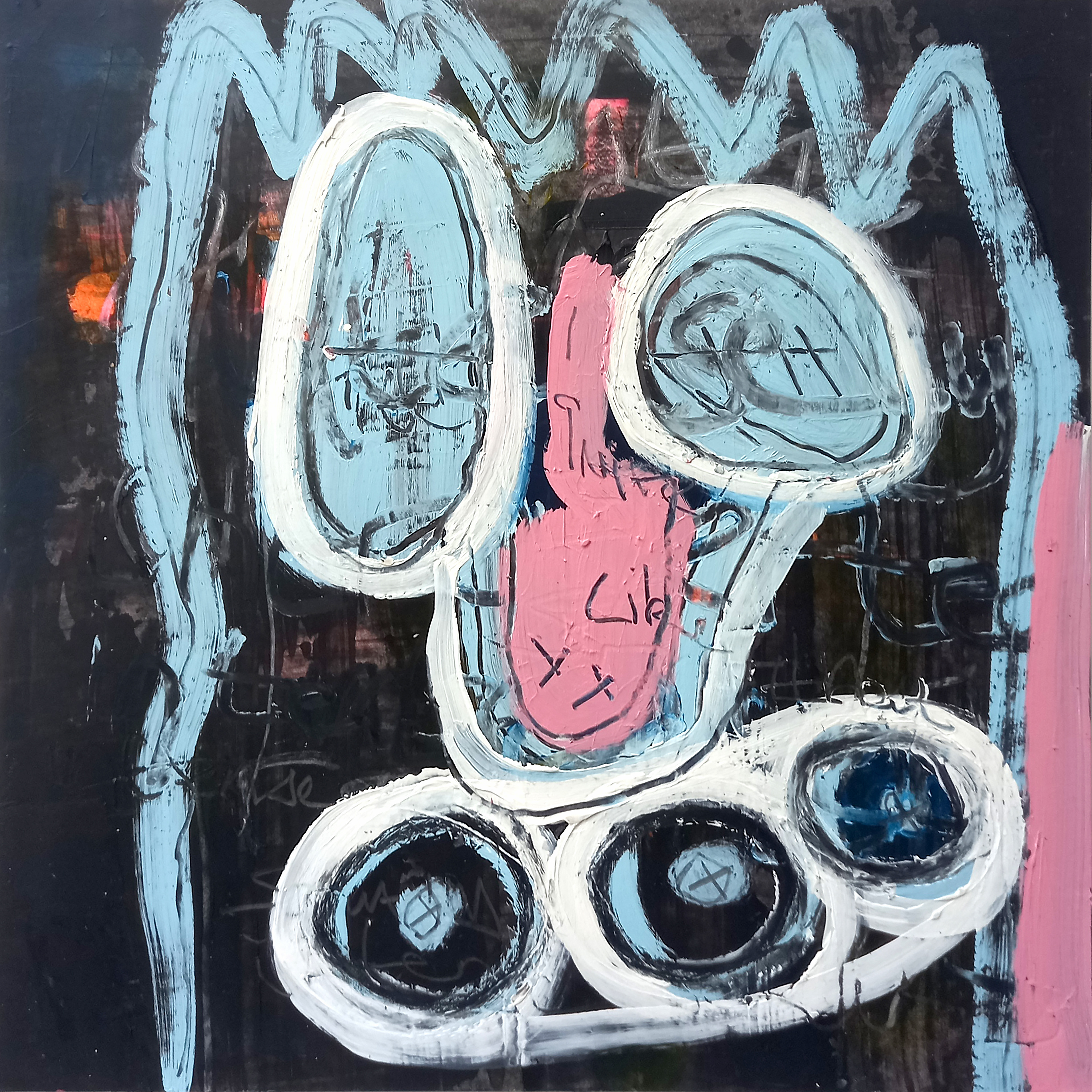 Untitled (Acrylic paint, pencil and oil pastel on paper,  12" x 12")