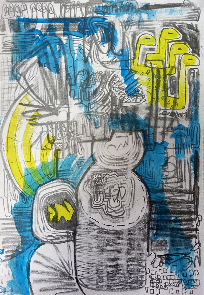 Untitled (Pencil and acrylic paint on paper, 8" x 11")