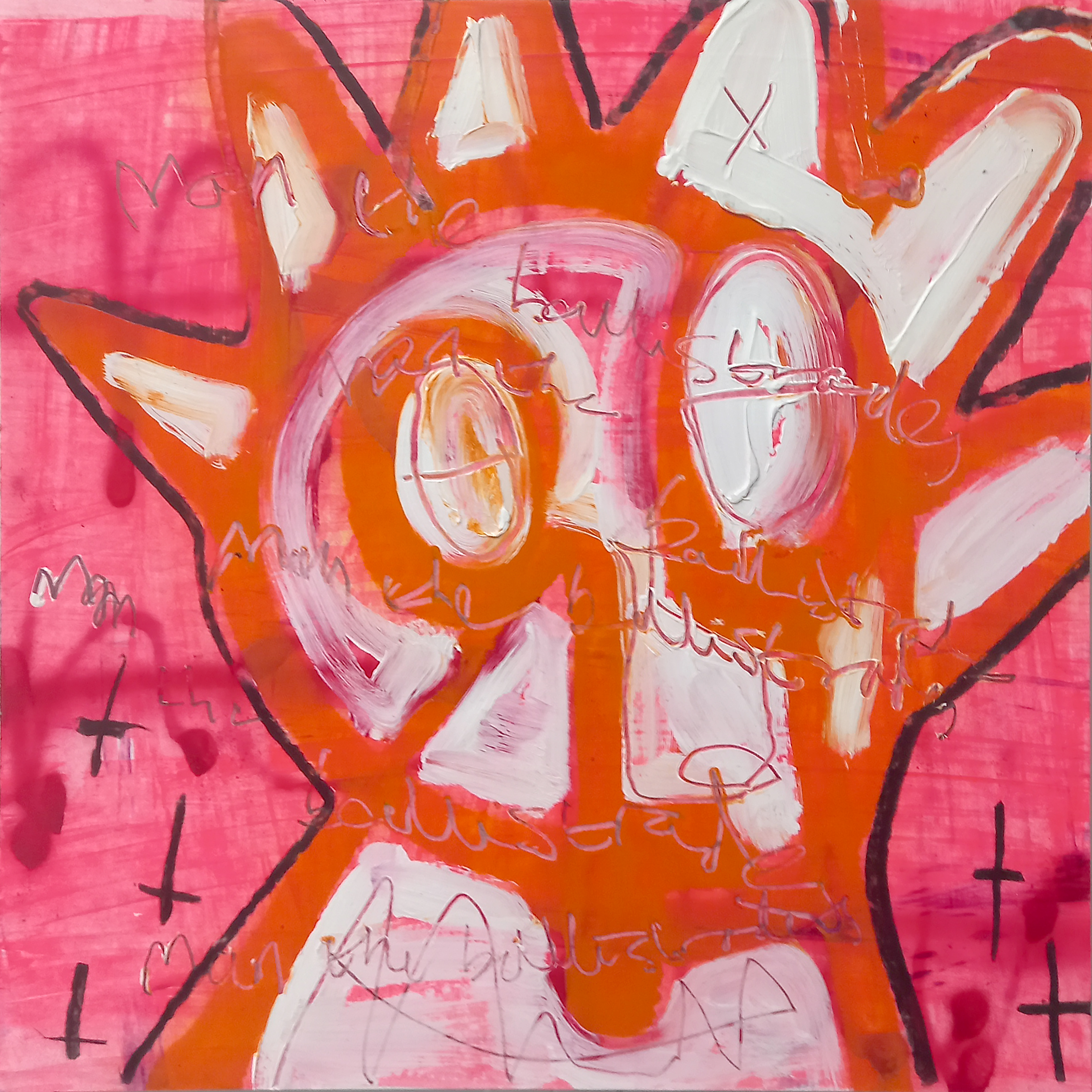 Untitled (Acrylic paint, spray and oil pastel on paper,  12" x 12")