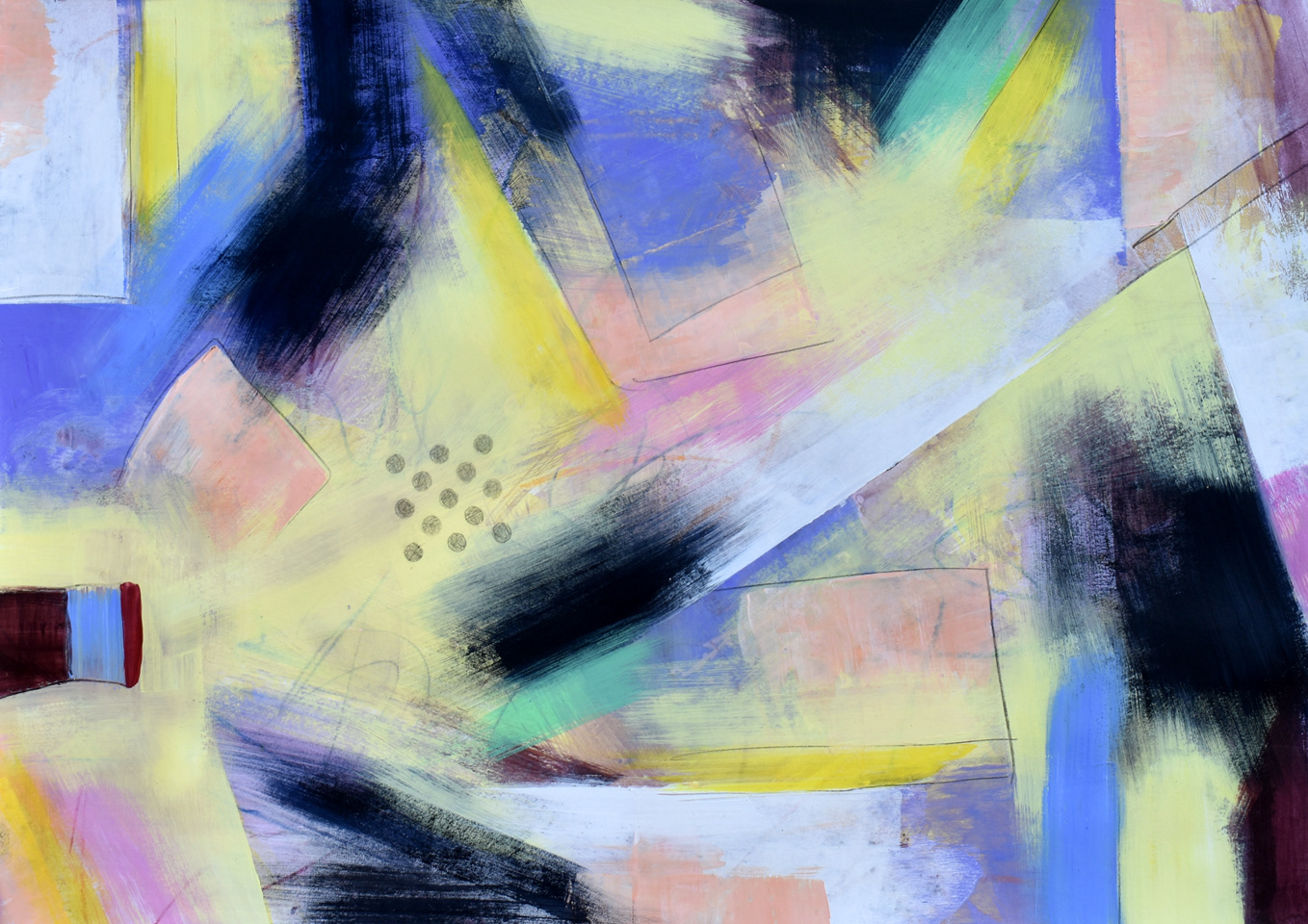 Block Party (Acrylic paint and pencil on paper, 23" x 16")