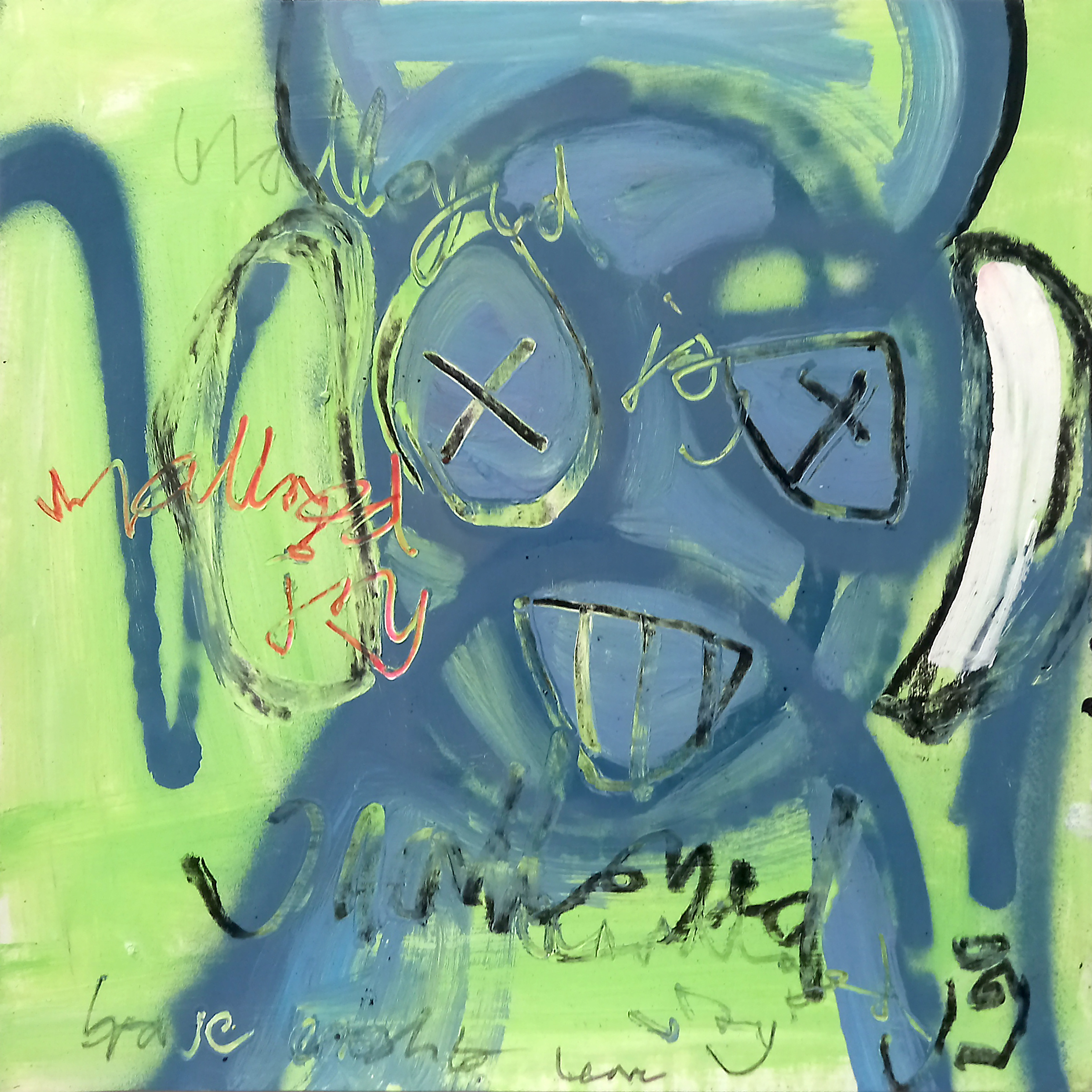 Untitled (Acrylic paint, spray, pencil and oil pastel on paper,  12" x 12")